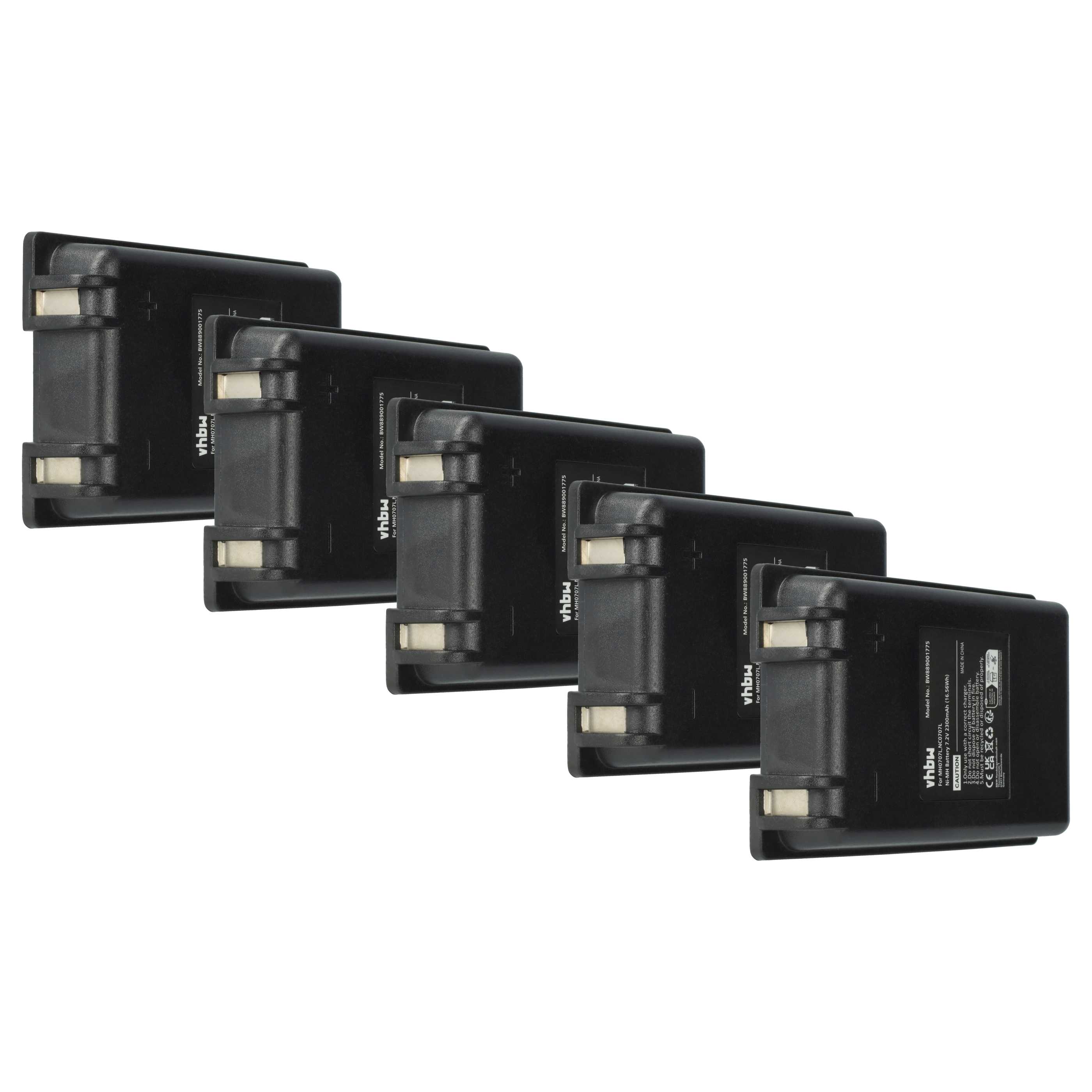 Battery (5 Piece) as Replacement for Autec MH0707L, NC0707L Remote Control - 2300 mAh 7.2 V NiMH