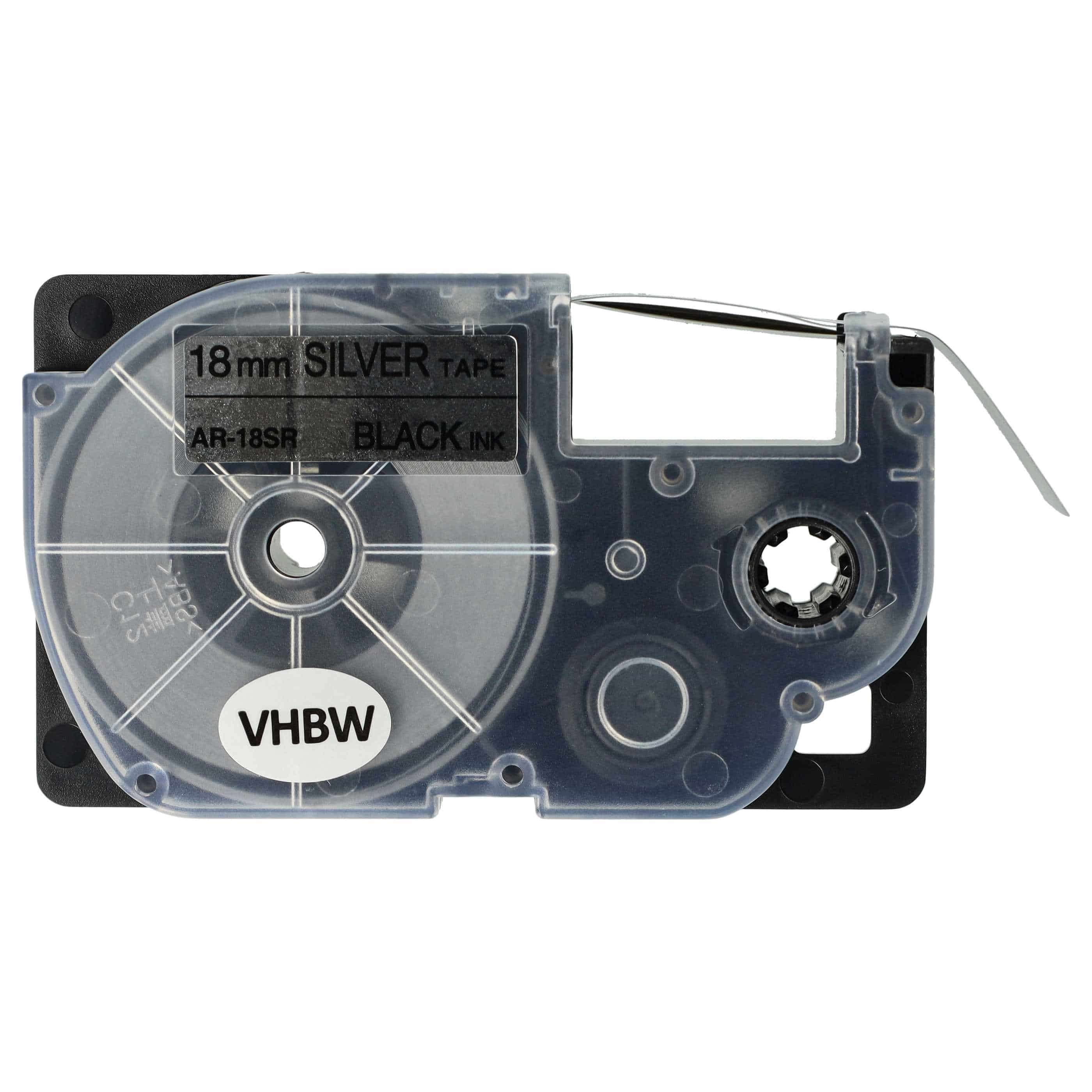 Label Tape replaces Casio XR-18SR1, XR-18SR - 18 mm Black to Silver