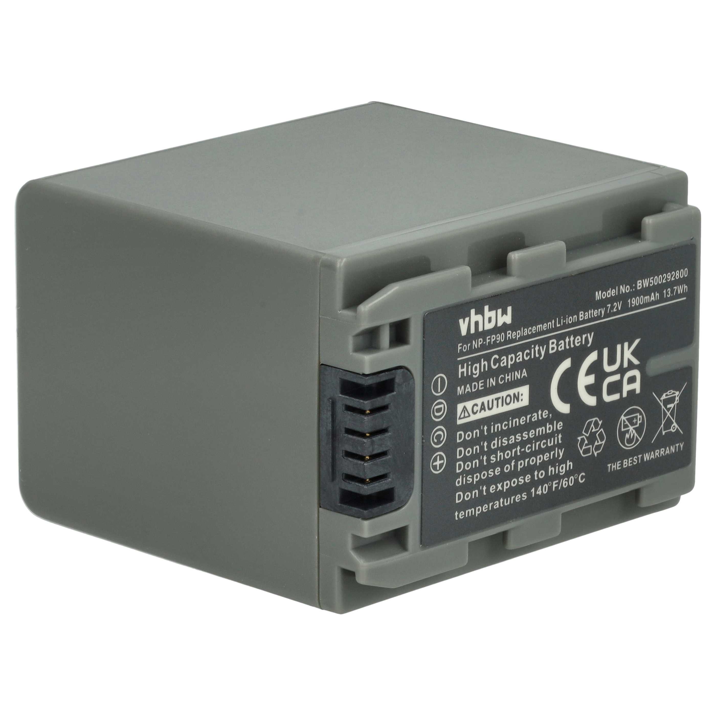 Videocamera Battery replaces Sony NP-FP60, NP-FP51, NP-FP50, NP-FP30, NP-FP71, NP-FP70 - 1900 mAh 7.2 V Li-Ion