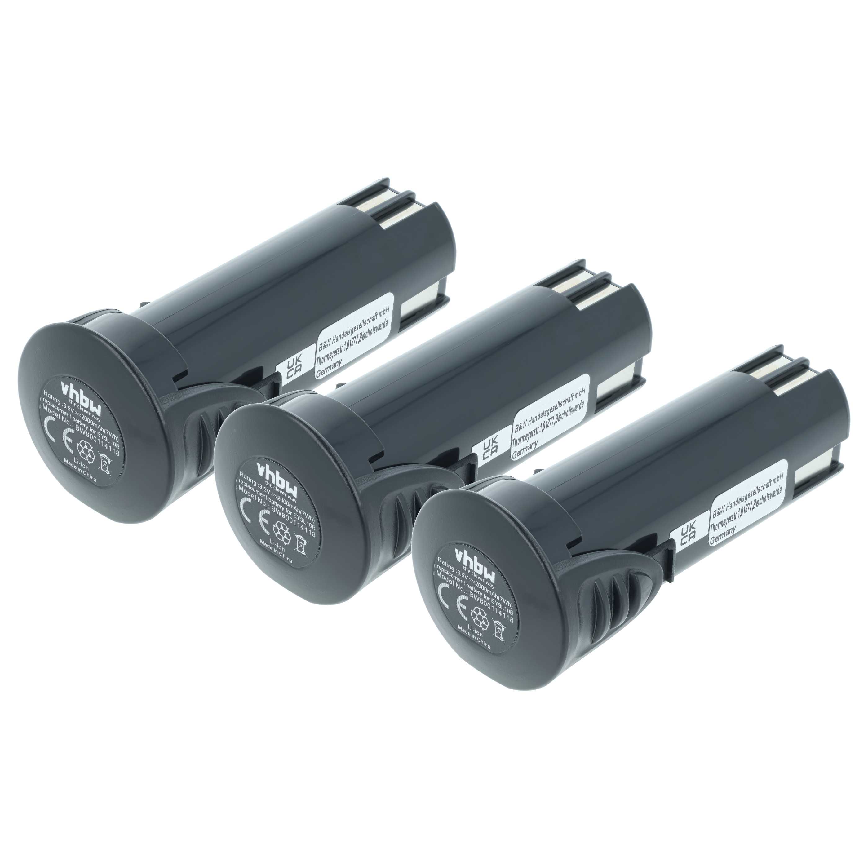 3x Battery replaces Panasonic EZ9L10, EY9L10B Electric Power Tool - 2000 mAh, 3.6 V, Li-Ion