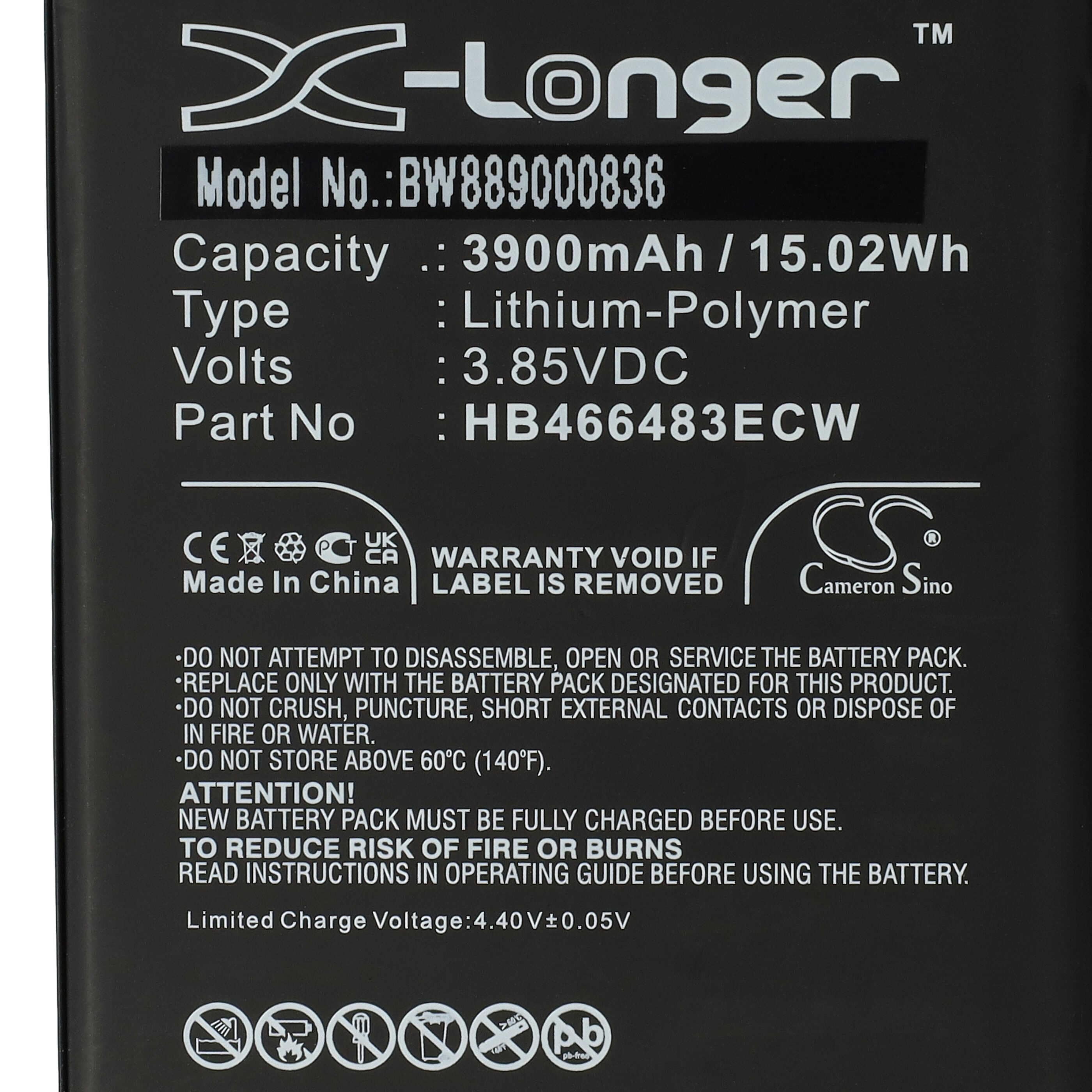 Akku als Ersatz für Huawei HB466483ECW - 3900mAh 3,85V Li-Polymer