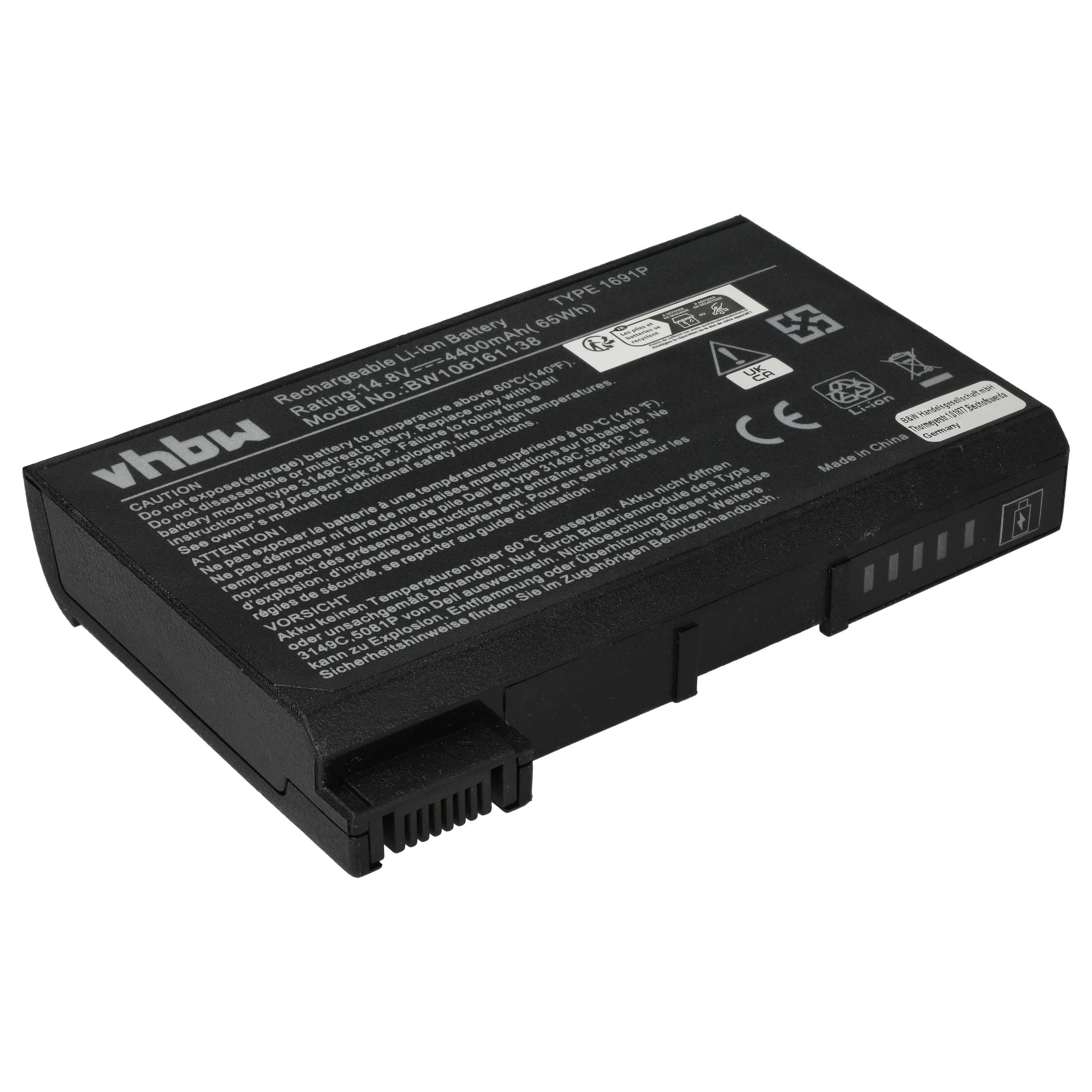 Batteria sostituisce Dell 1691P, 312-0009, 312-3250, 312-0028, 3149C per notebook - 4400mAh 14,8V Li-Ion nero