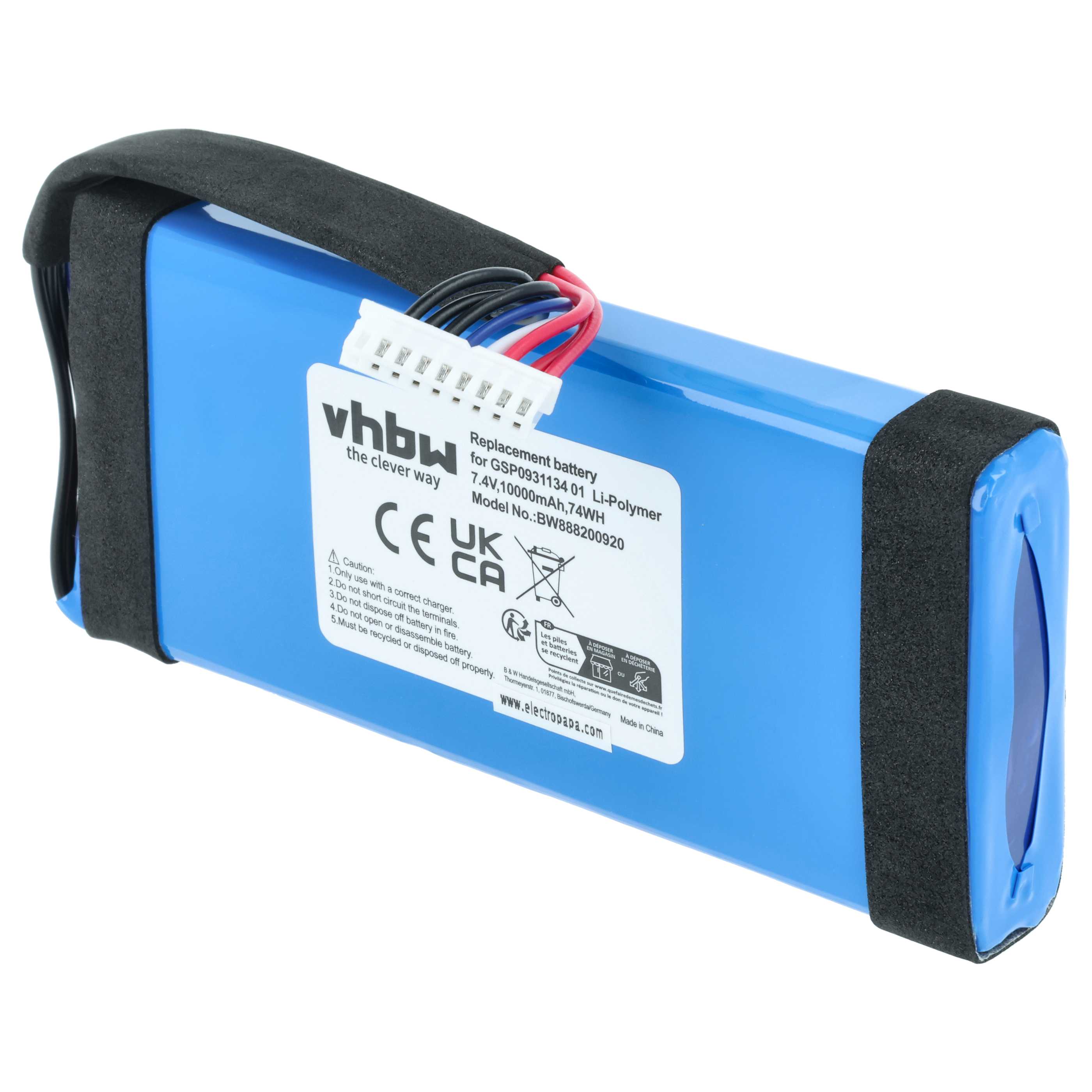 Batteria sostituisce JBL GSP0931134 01 per altoparlanti - 10000mAh 7,4V Li-Poly