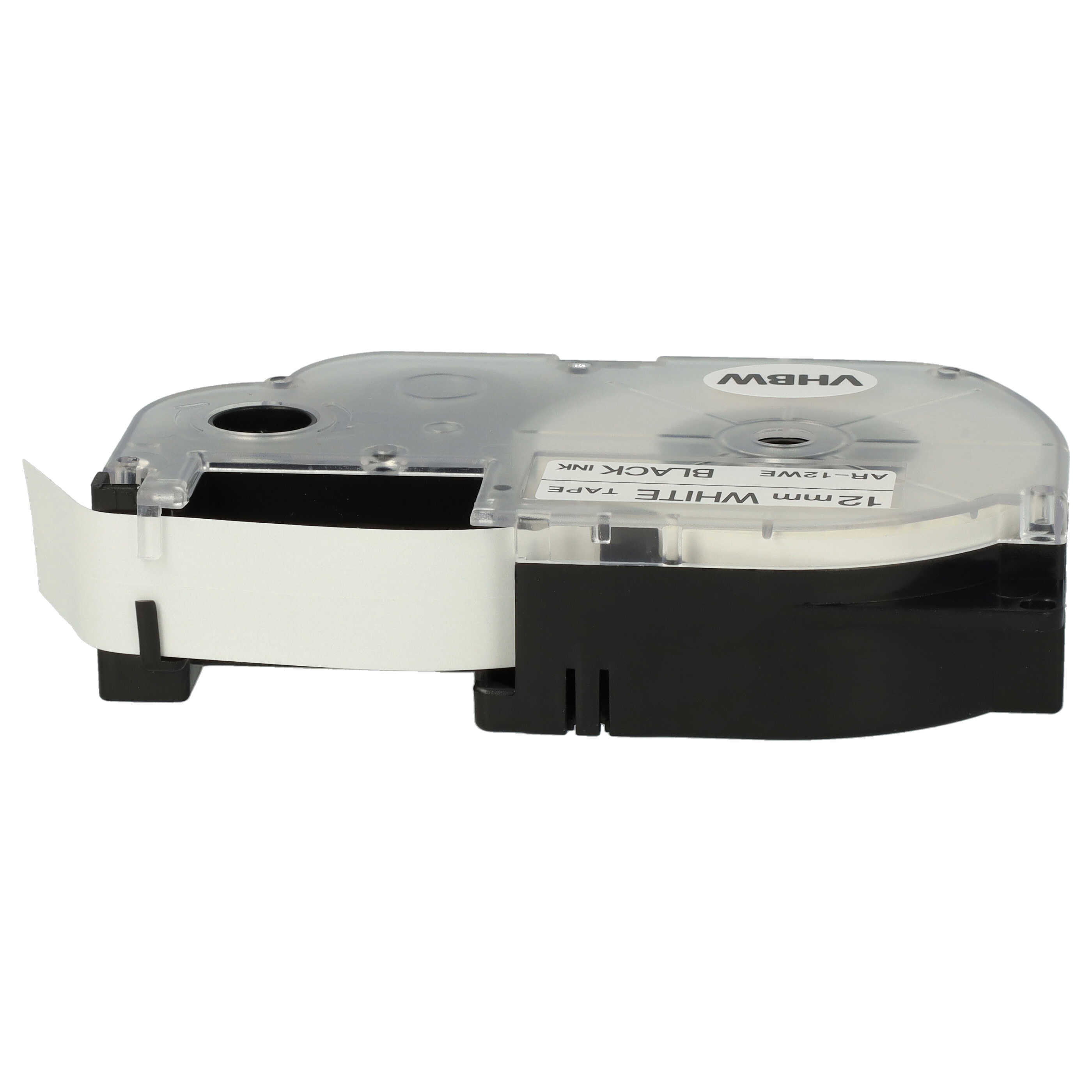 50x Label Tape replaces Casio XR-12WE, XR-12WE1 - 12 mm Black to White