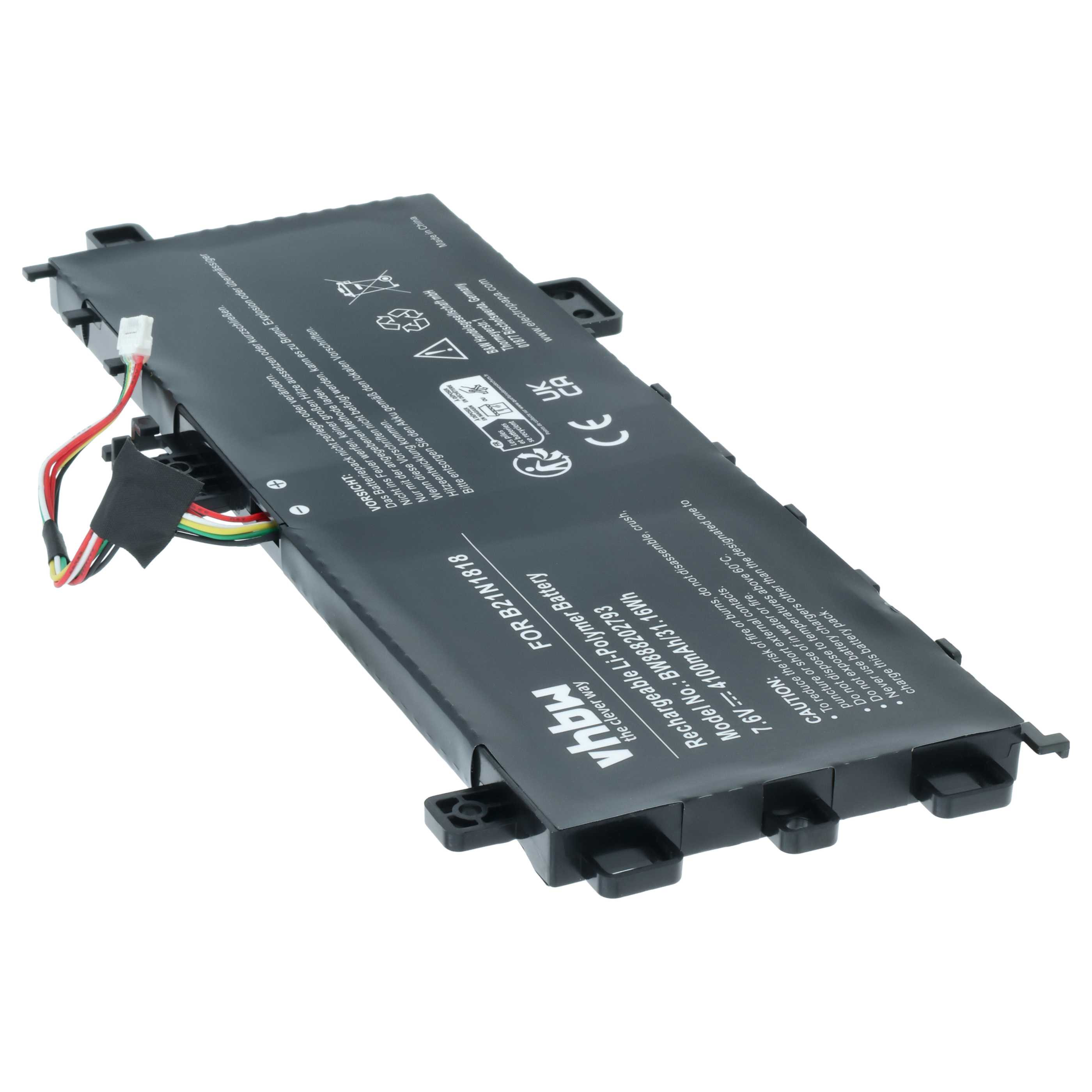 Batteria sostituisce Asus C21N1818, 0B200-03190800, 0B200-03280600 per notebook - 4100mAh 7,6V Li-Poly
