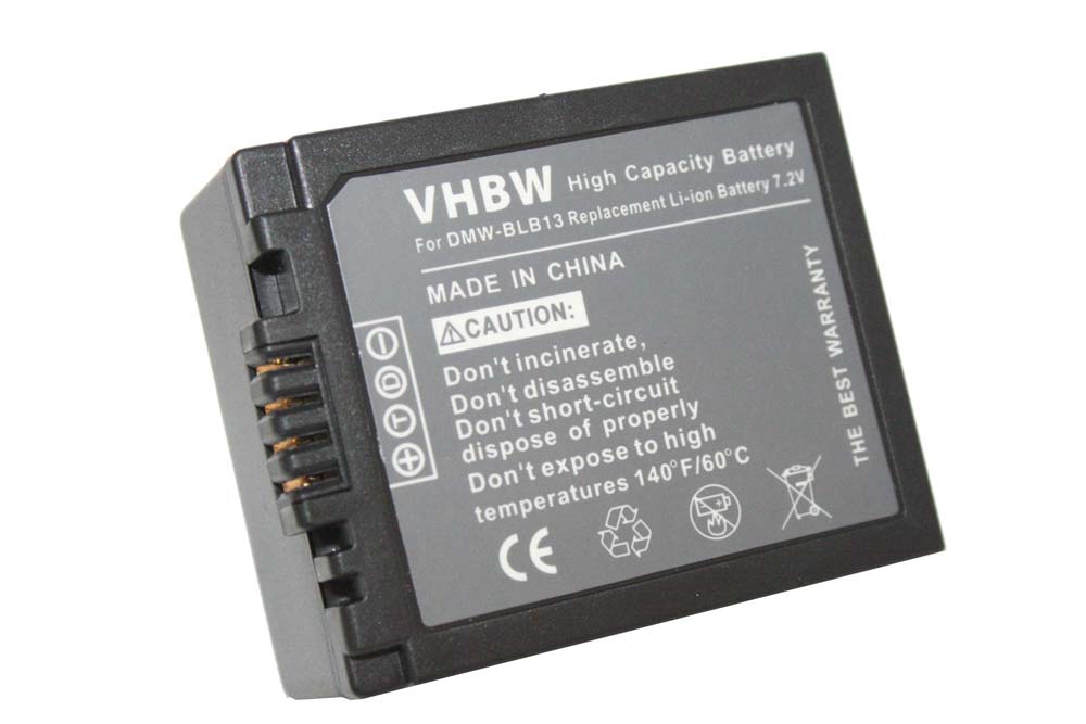 Batterie remplace Panasonic DMW-BLB13E, DMW-BLB13 pour appareil photo - 1000mAh 7,2V Li-ion