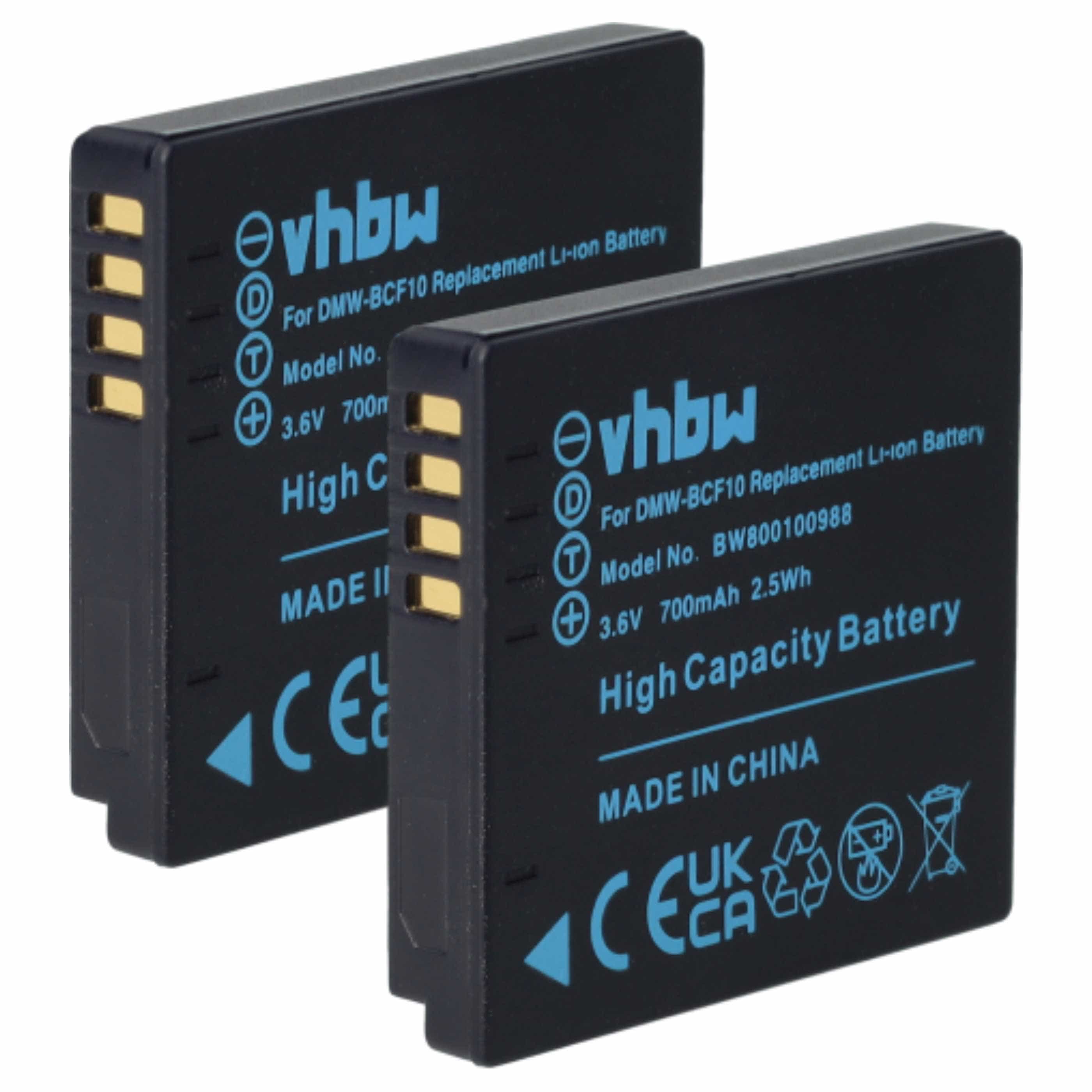 2x Battery replaces Panasonic DMW-BCF10E, DMW-BCF10 - 1000mAh, 3.6V, Li-Ion