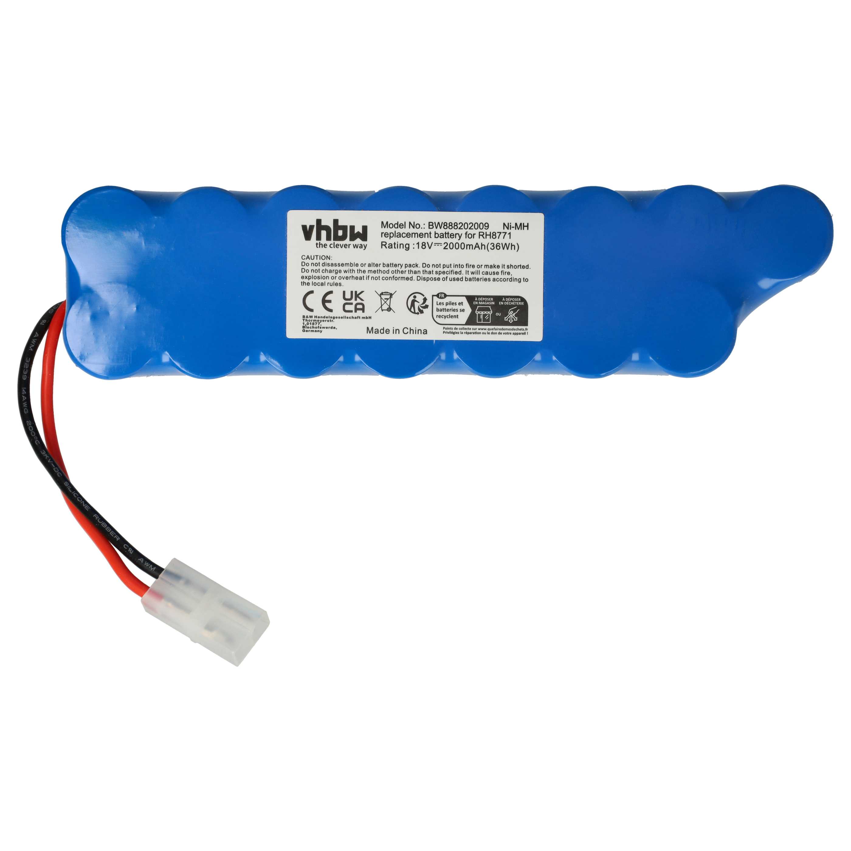 Battery replaces Rowenta RD-ROW18VA for Rowenta 2000mAh, 18V, NiMH