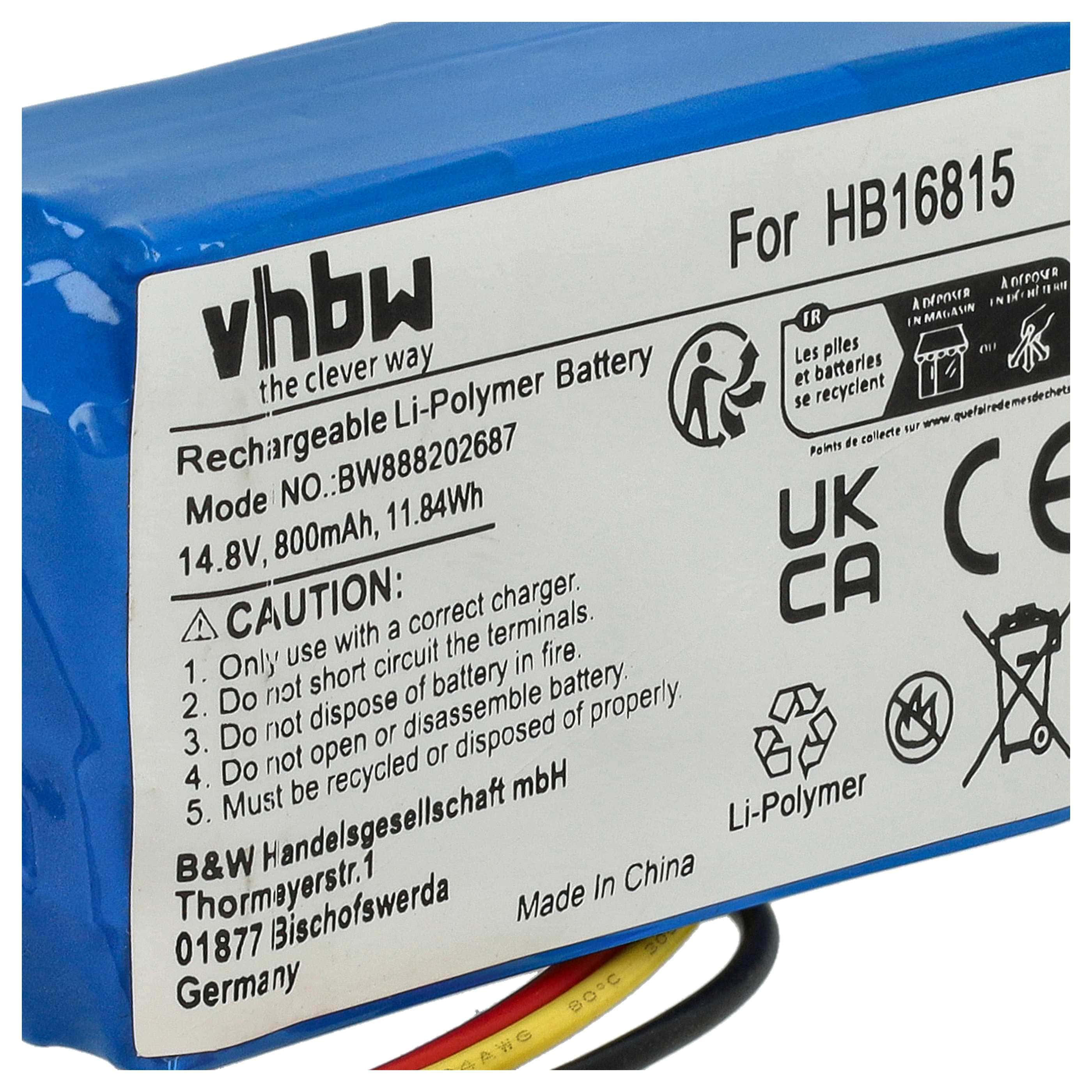 Battery replaces Hobot HB16815 for Hobot 800mAh, 14.8V, Li-Ion