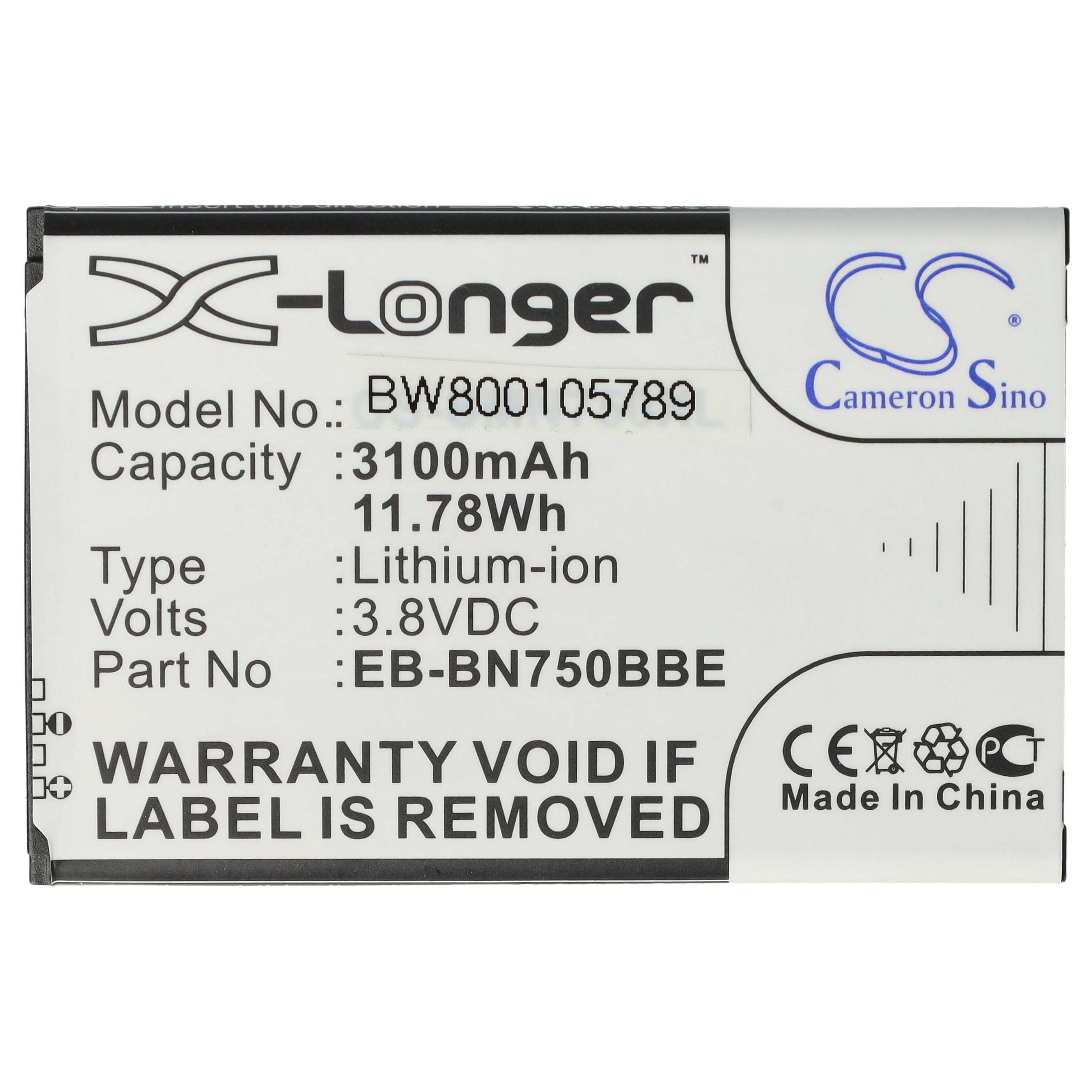 Tablet Battery replaces Samsung EB-BN750BBE, EB-BN750BBC - 3100 mAh 3.8 V Li-Ion