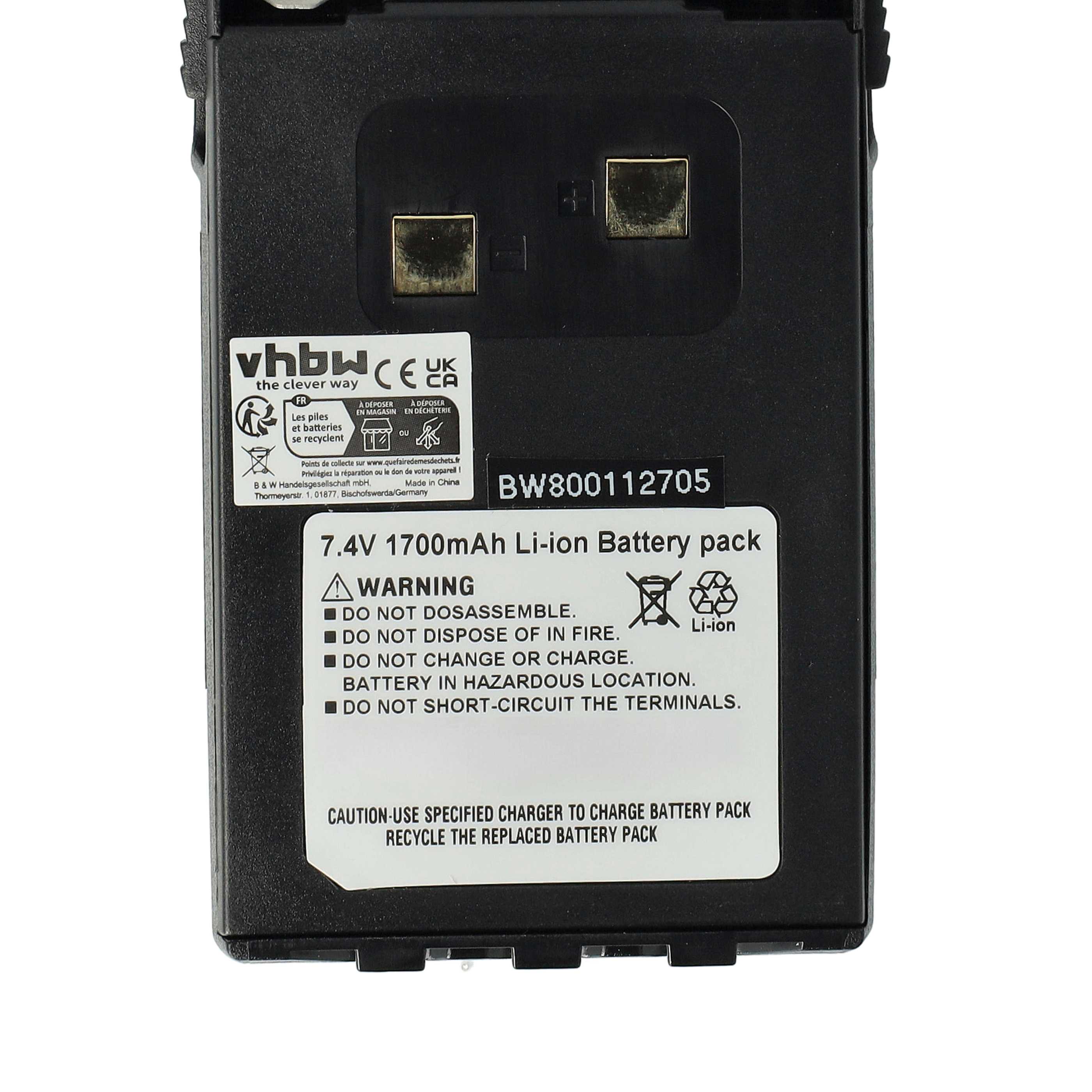 Radio 5x Battery replaces BLO-004, BLO-007, BLO-001 - 1700 mAh 7.4 V Li-Ion + Belt Clip