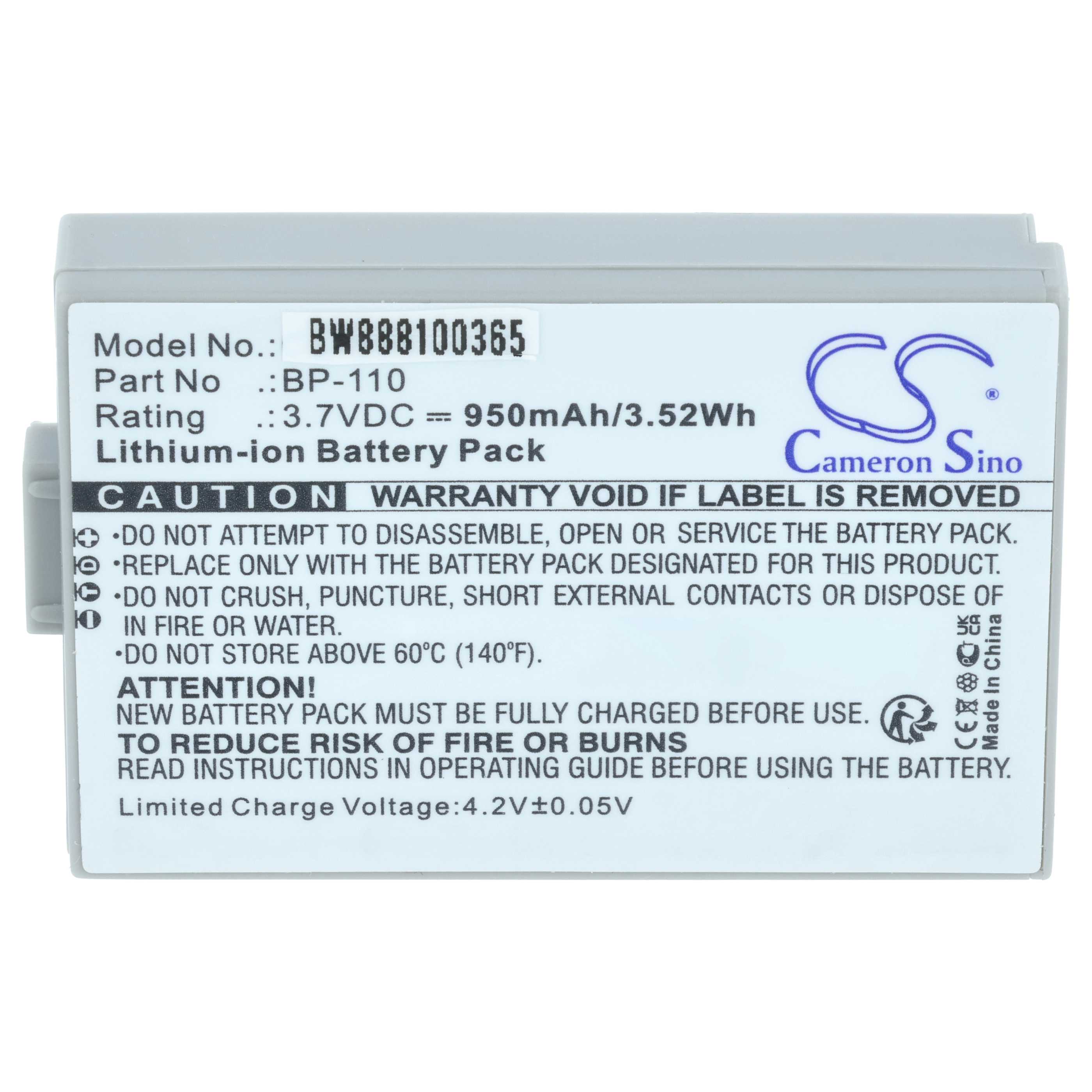 Videocamera 2x Battery replaces Canon BP-110 - 950 mAh 3.7 V Li-Ion