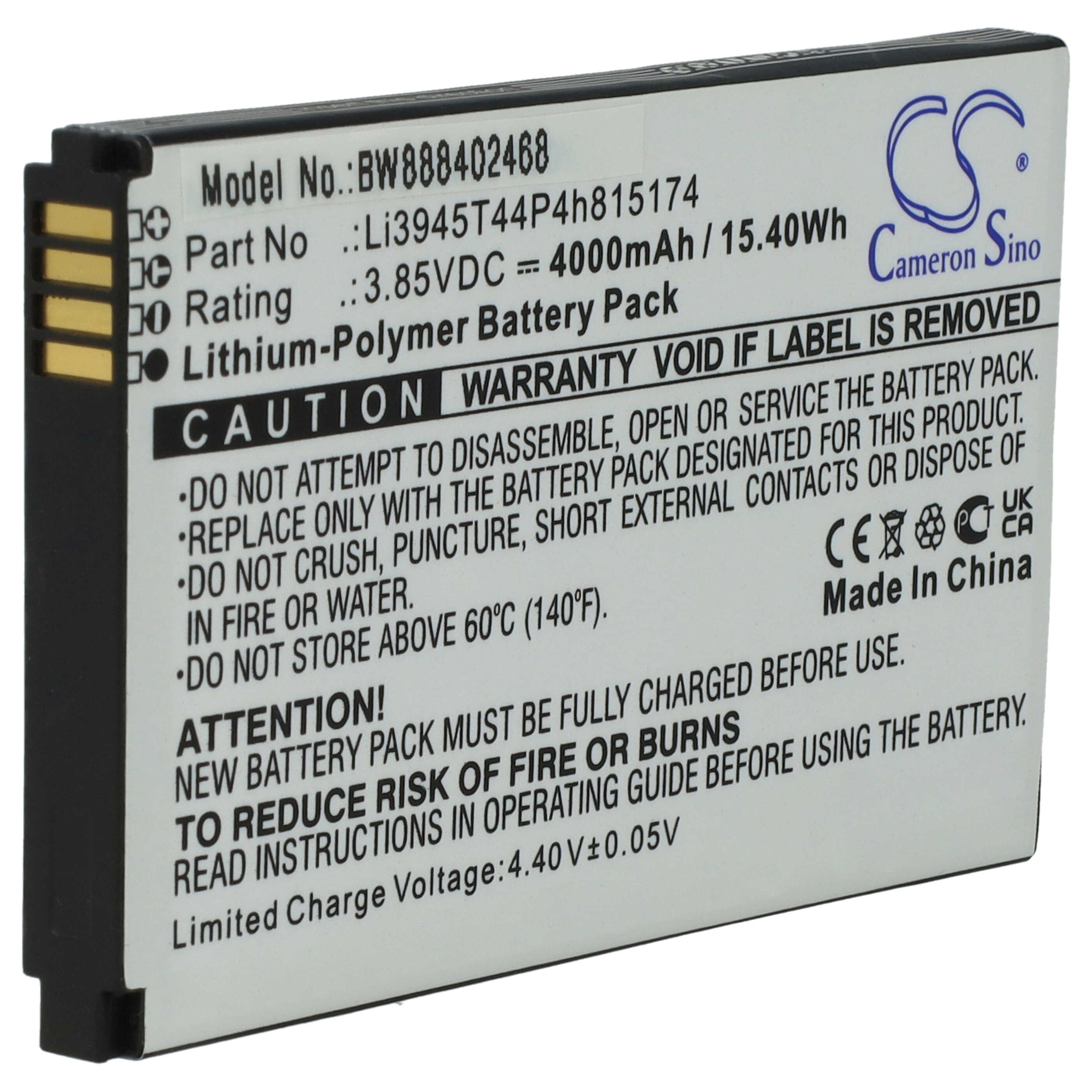 Mobile Router Battery Replacement for ZTE Li3945T44P4h815174 - 4000mAh 3.85V Li-polymer