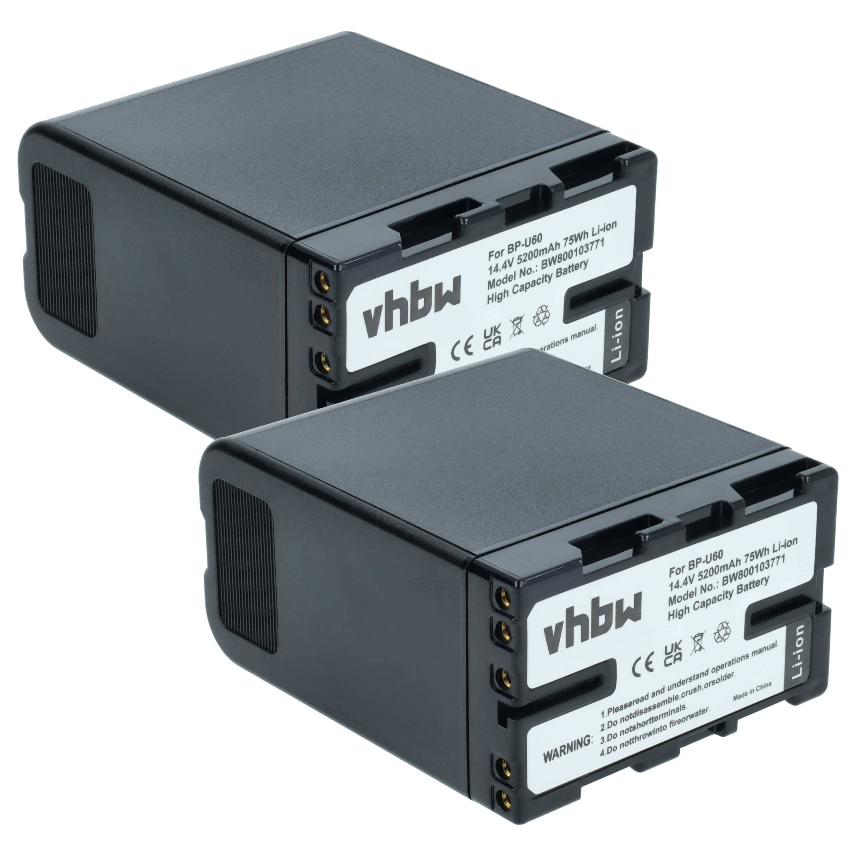 2x Batería reemplaza Sony BP-U90 para videocámara - 5200 mAh 14,8 V Li-Ion