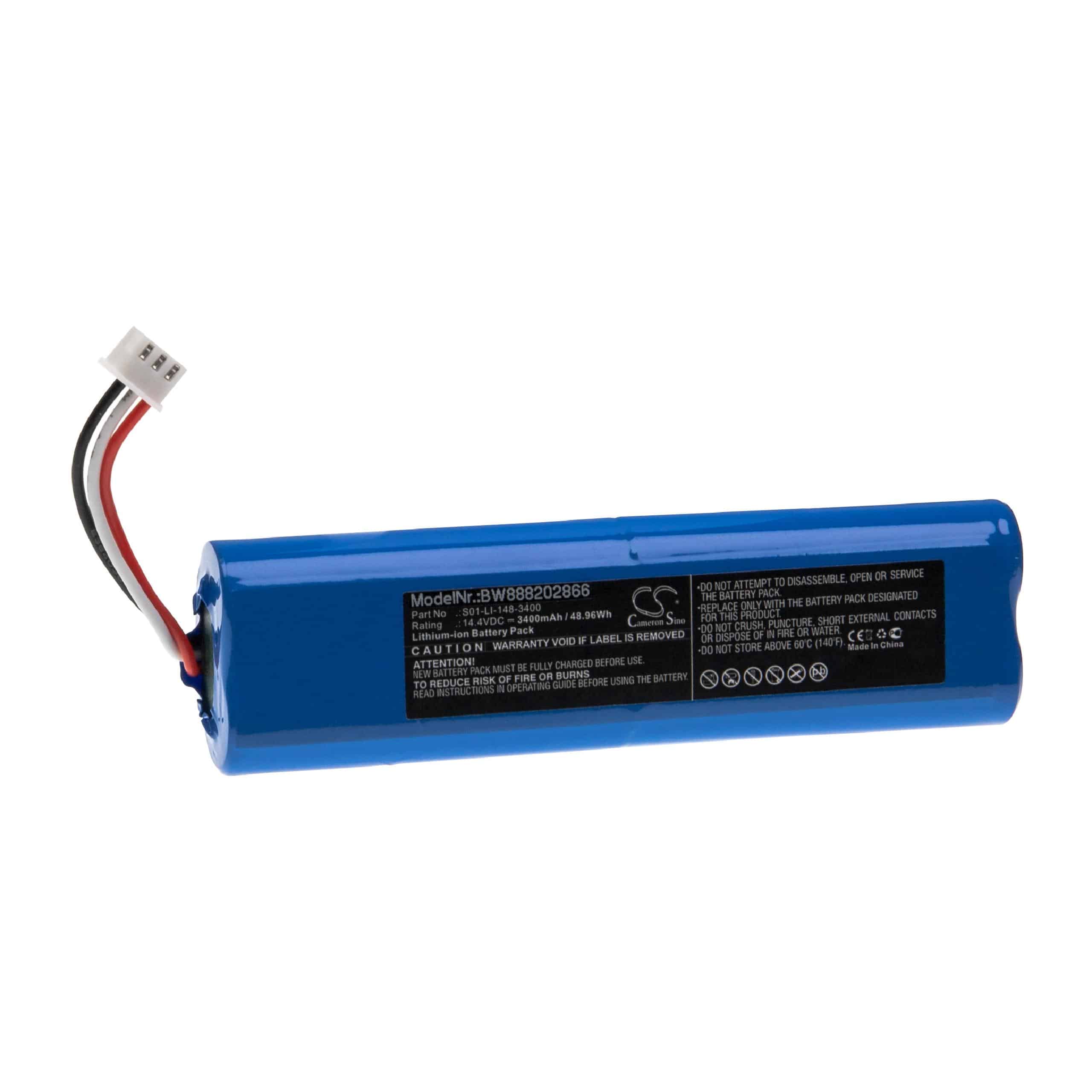 Batterie remplace Ecovacs S01-LI-148-2600, S01-LI-148-3200 pour robot aspirateur - 3400mAh 14,4V Li-ion