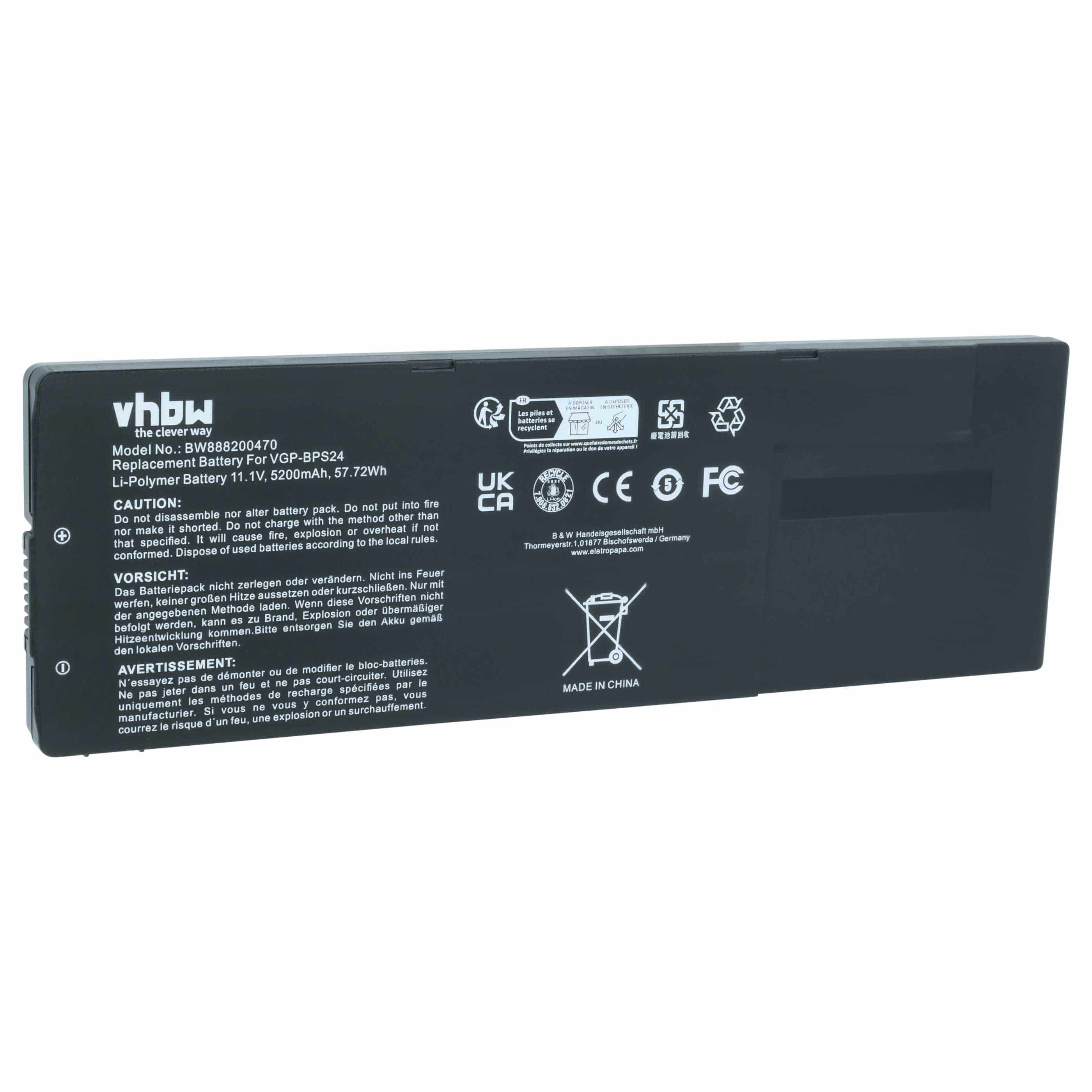 Akumulator do laptopa zamiennik Sony VGP-BPSC24, VGP-BPS24, VGP-BPL24 - 5200 mAh 11,1 V LiPo, czarny