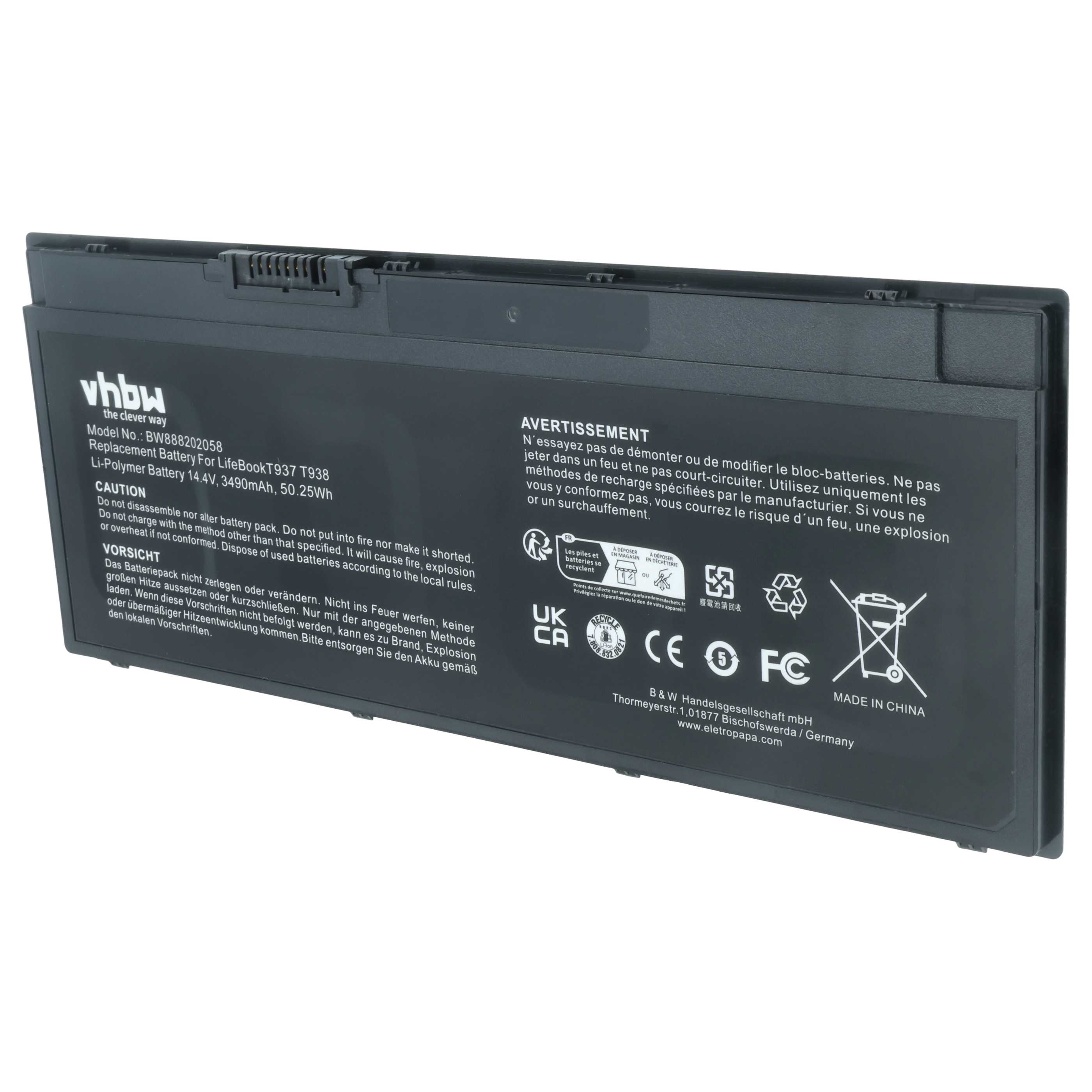 Akumulator do laptopa zamiennik Fujitsu 34053269, 34061271, 34068253 - 3490 mAh 14,4 V Li-Ion, czarny