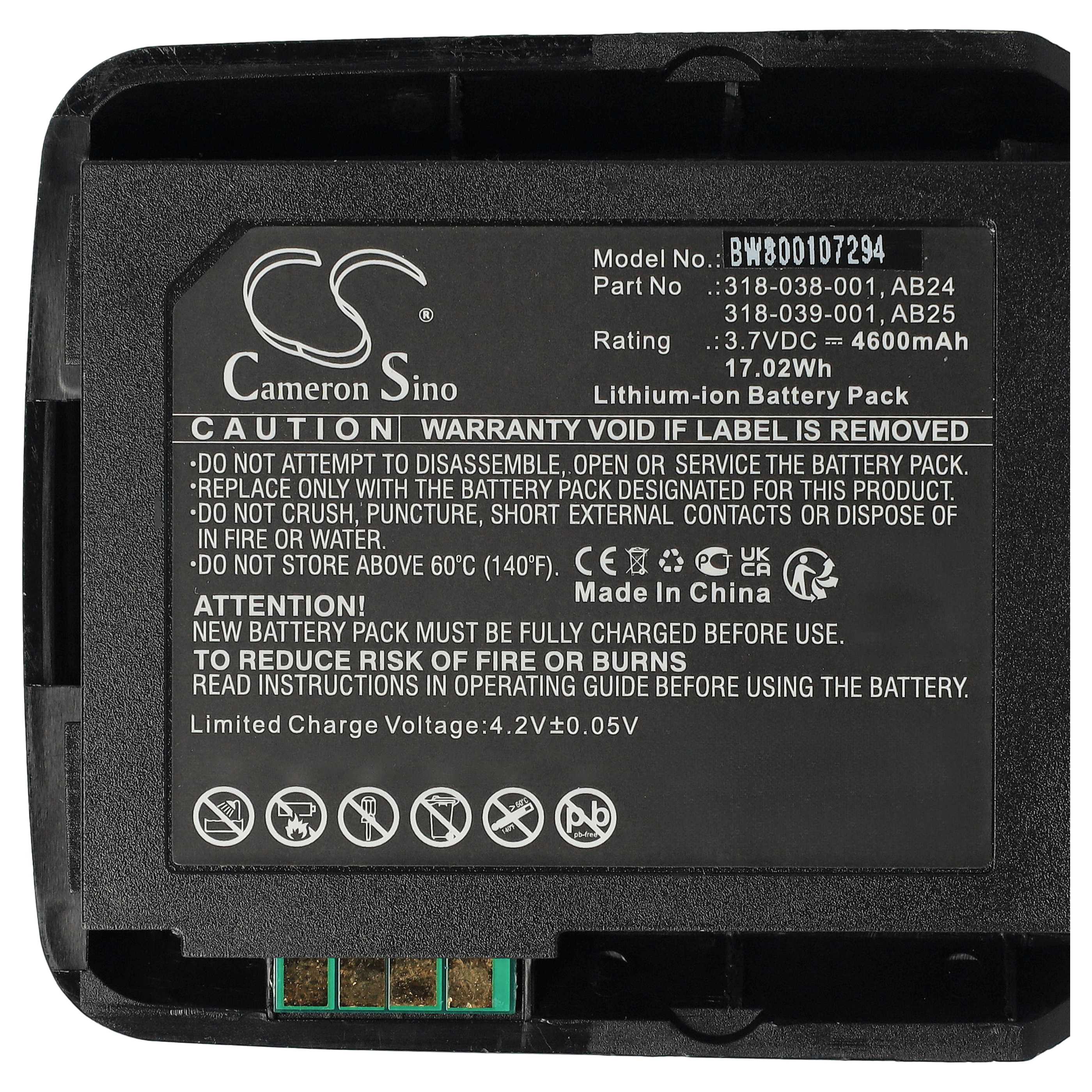 2x Batería reemplaza Intermec 1015AB02, 318-038-001 para escáner código de barras (4600 mAh, 3,7 V, Li-Ion)