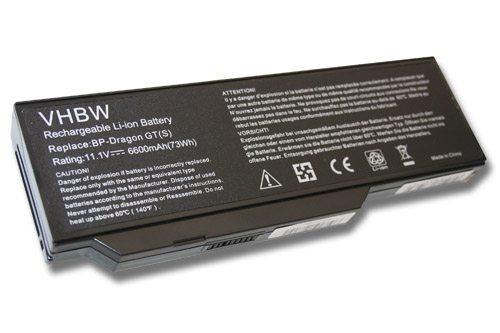 Batterie remplace BP-Dragon GT (S) pour ordinateur portable - 6600mAh 11,1V Li-ion, noir