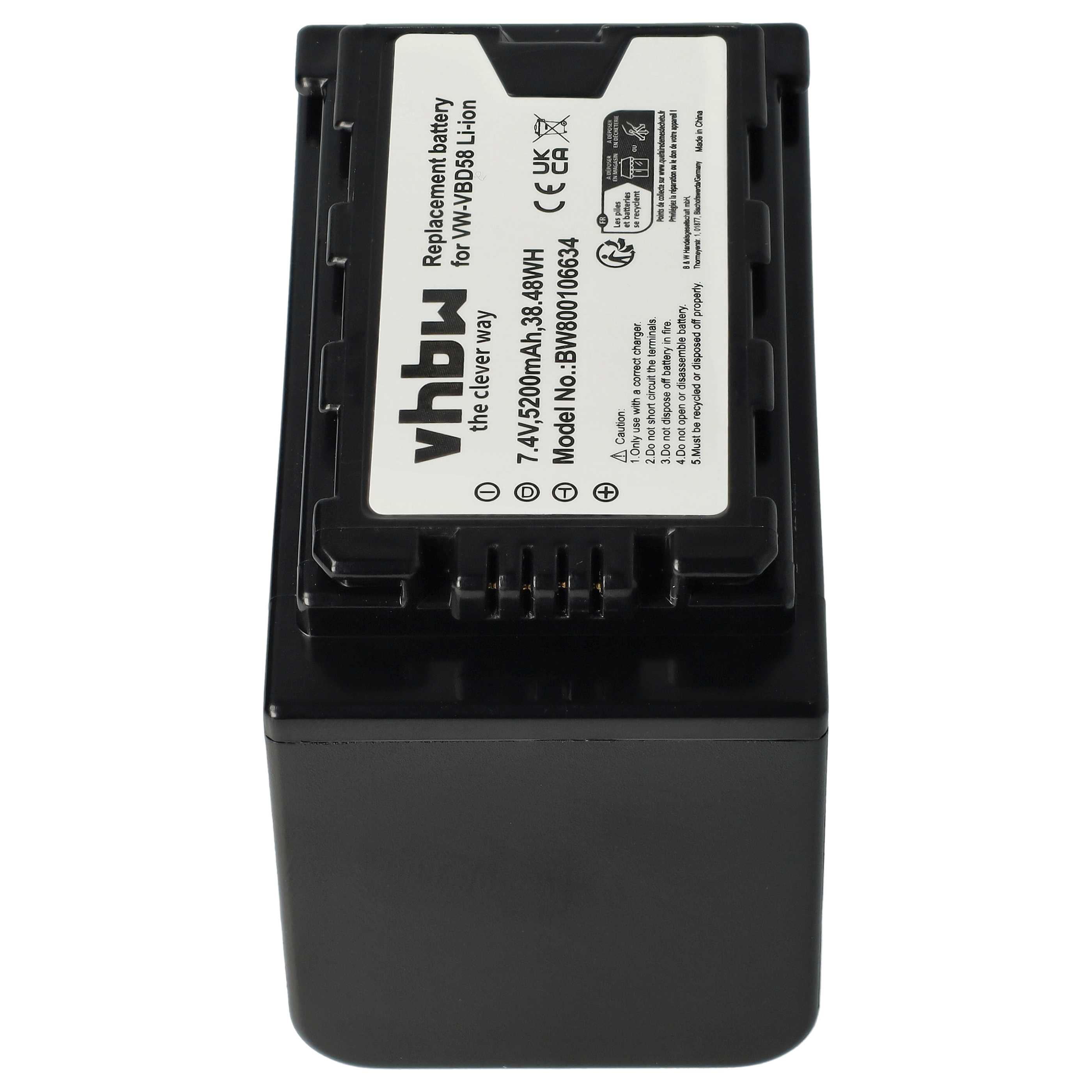 Videokamera-Akku (2 Stück) als Ersatz für Panasonic VW-VBD58 für Panasonic - 5200mAh 7,4V Li-Ion mit Infochip