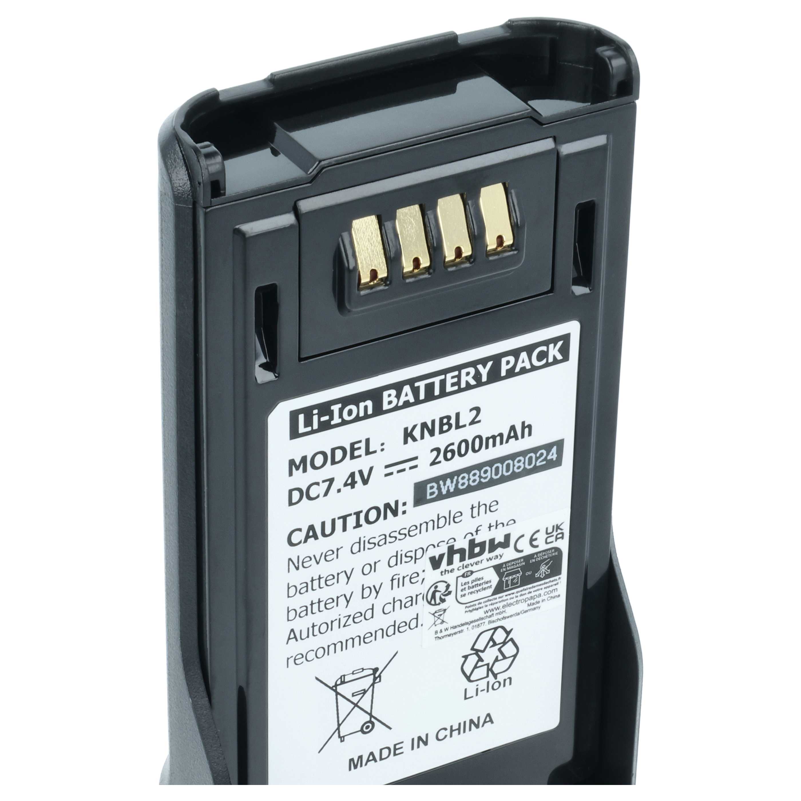 Batteria sostituisce Kenwood KNB-L2M, KNB-L2, KNB-L1, KNB-L3 per dispositivo radio - 2600mAh 7,4V Li-Ion