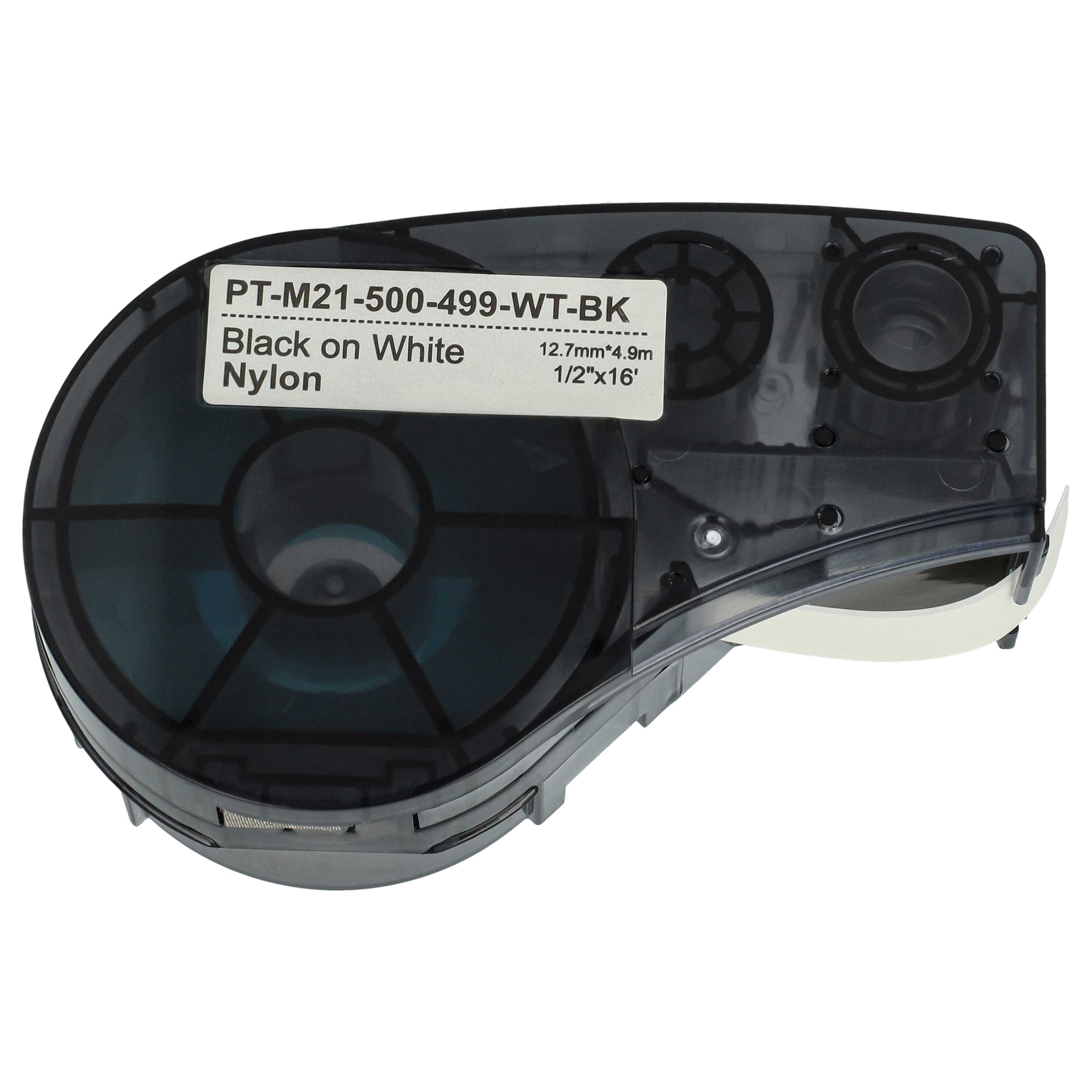 5x Label Tape as Replacement for Brady BM21-500-499 - 12.7 mm Black to White, nylon