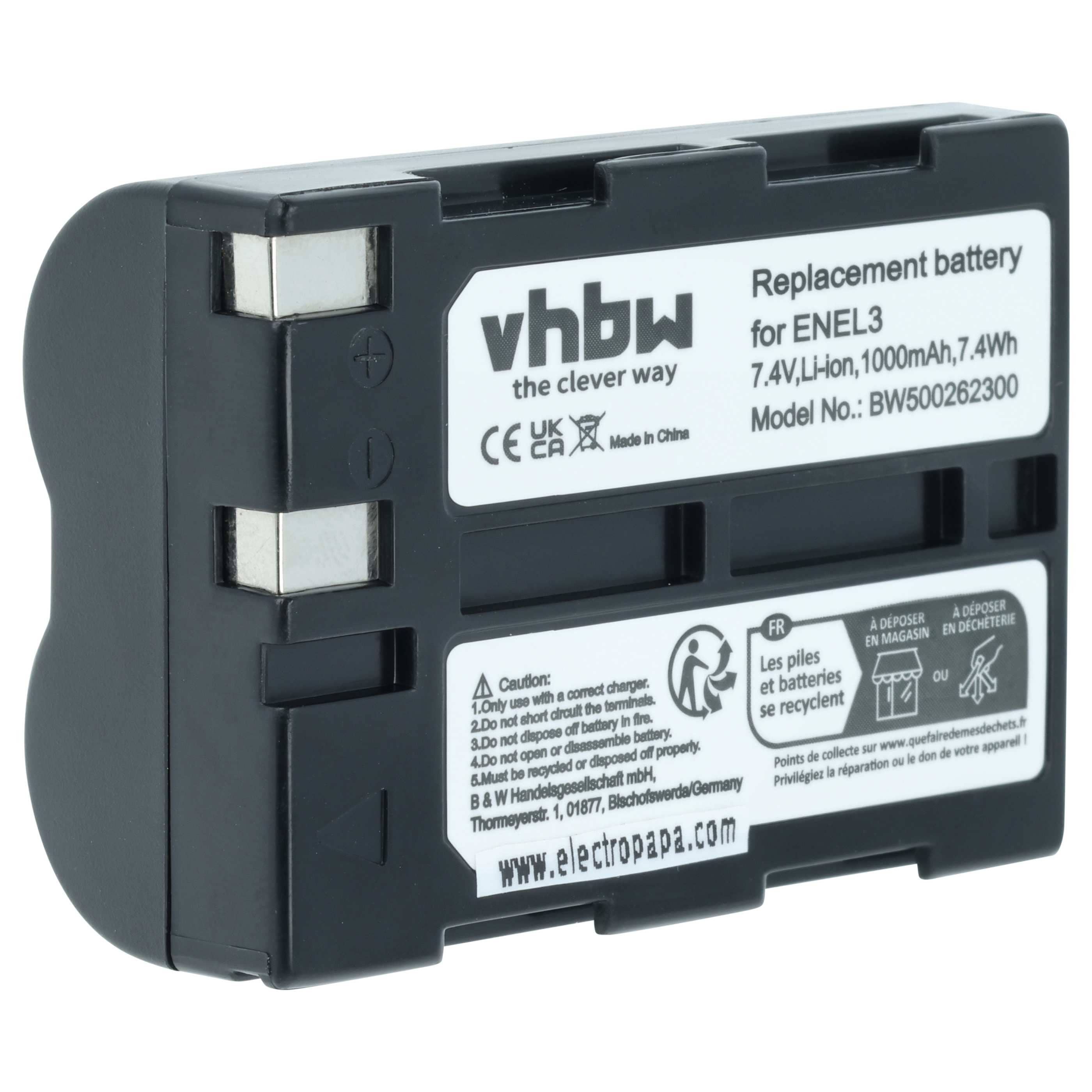 Battery replaces Nikon EN-EL3, EN-EL3a - 1000mAh, 7.2V, Li-Ion