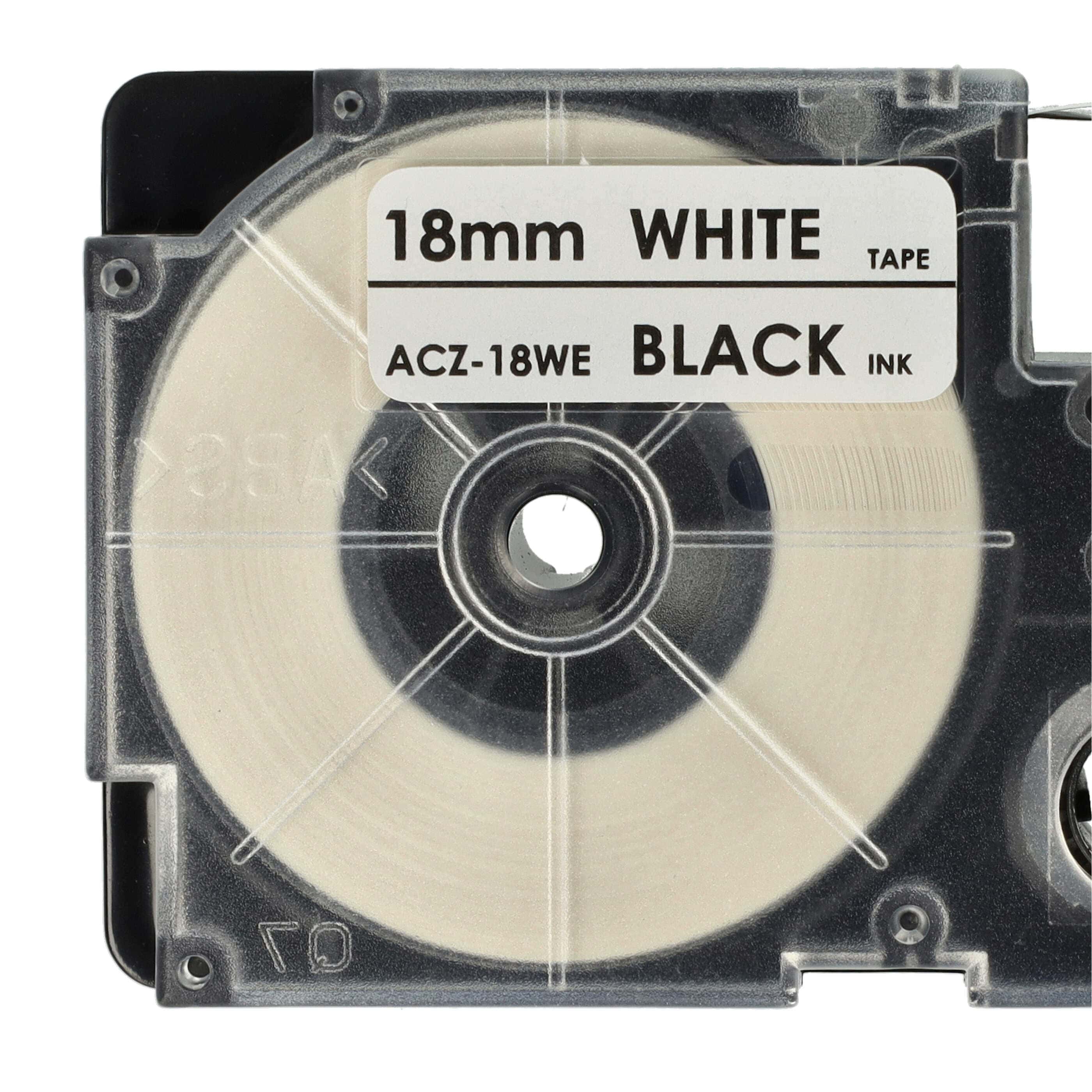 50x Label Tape replaces Casio XR-18WE, XR-18WE1 - 18 mm Black to White