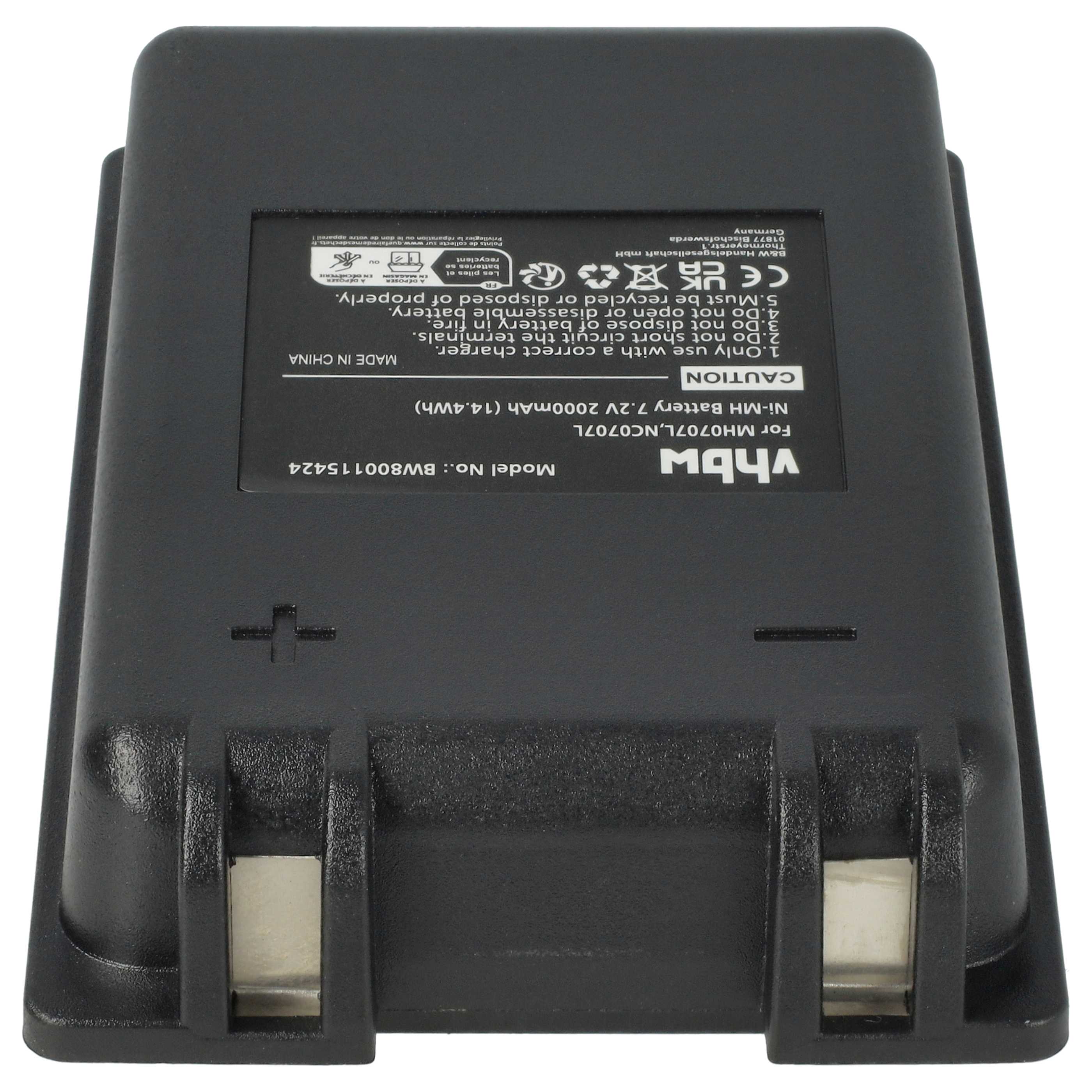 Battery (2 Piece) as Replacement for Autec MH0707L, NC0707L Remote Control - 2000 mAh 7.2 V NiMH
