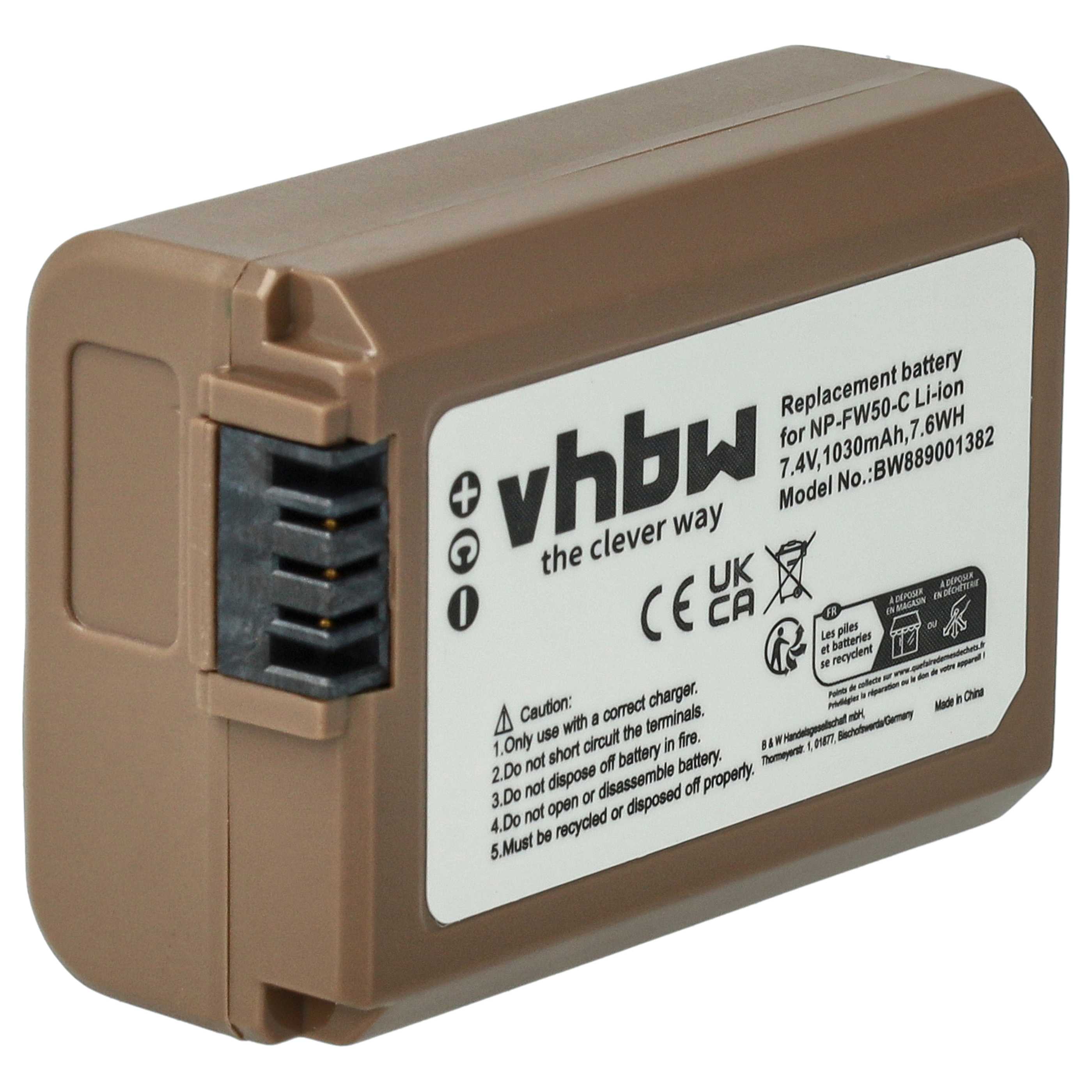 3x Battery replaces Sony NP-FW50 - 1030mAh, 7.4V, Li-Ion with Info Chip, with USB C Socket