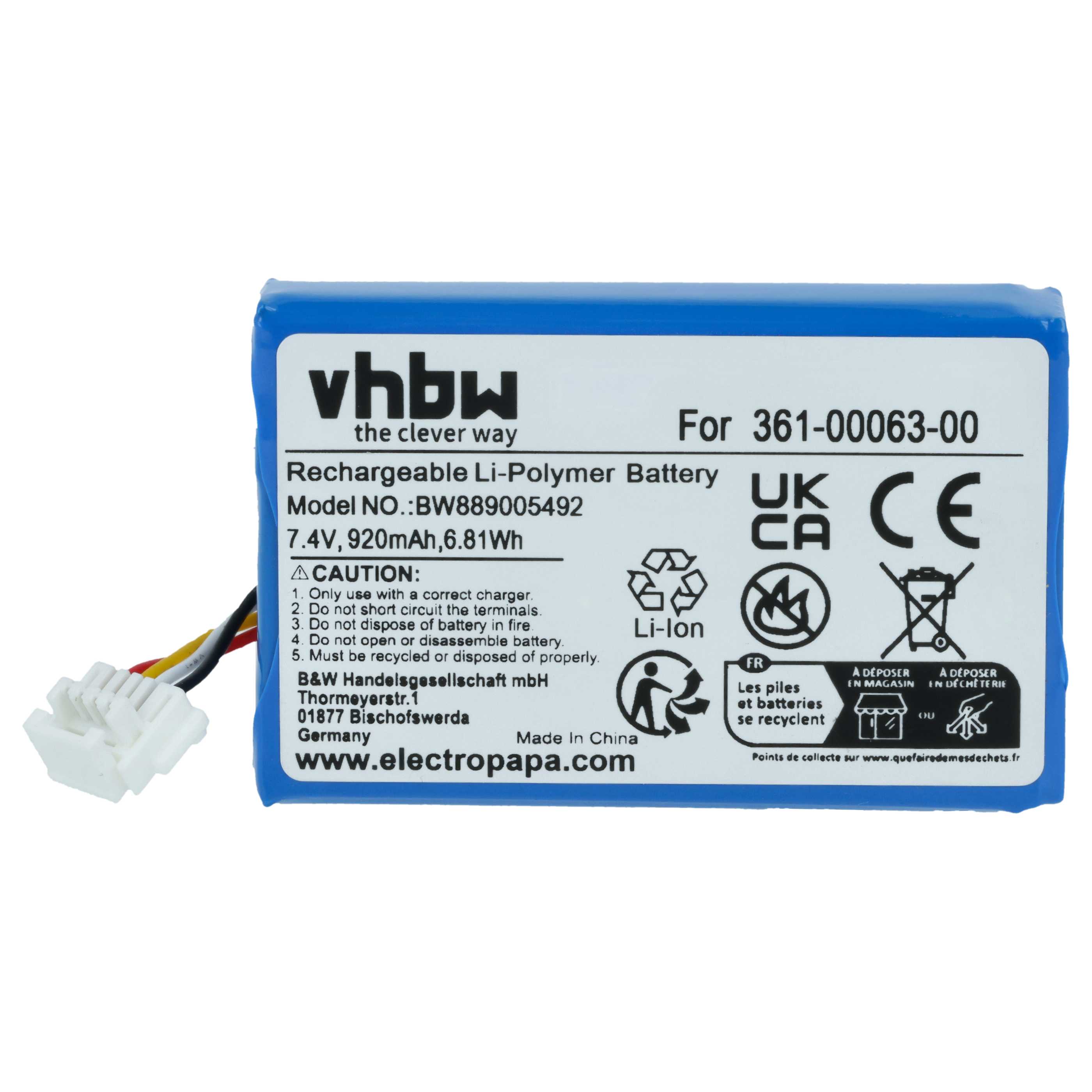 GPS Navigation-Akku als Ersatz für Garmin 361-00063-00 - 920mAh 7,4V Li-Polymer