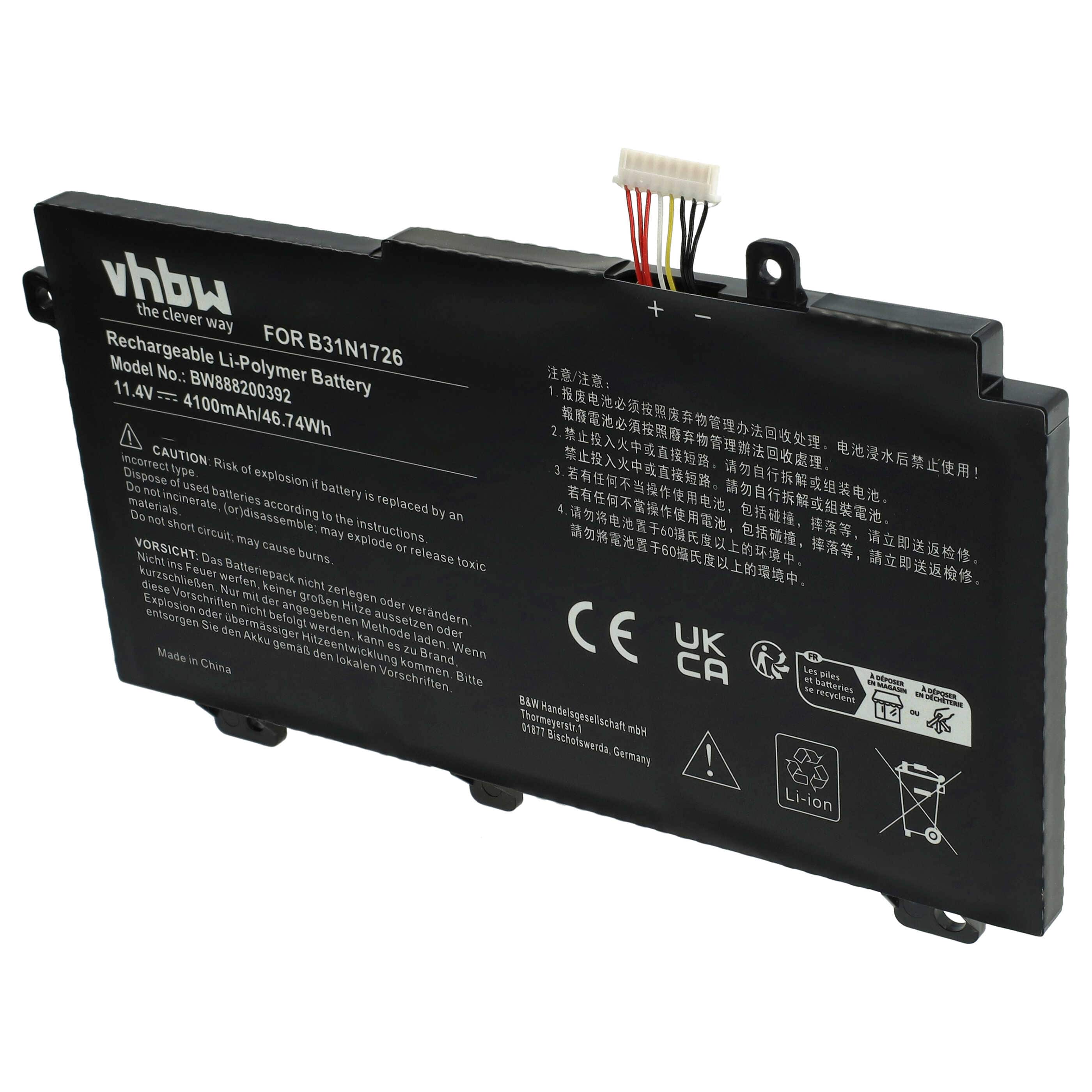 Notebook Battery Replacement for Asus A41LK9H, 3ICP7/60/80, 0B200-02910000 - 4100mAh 11.1V Li-polymer, black