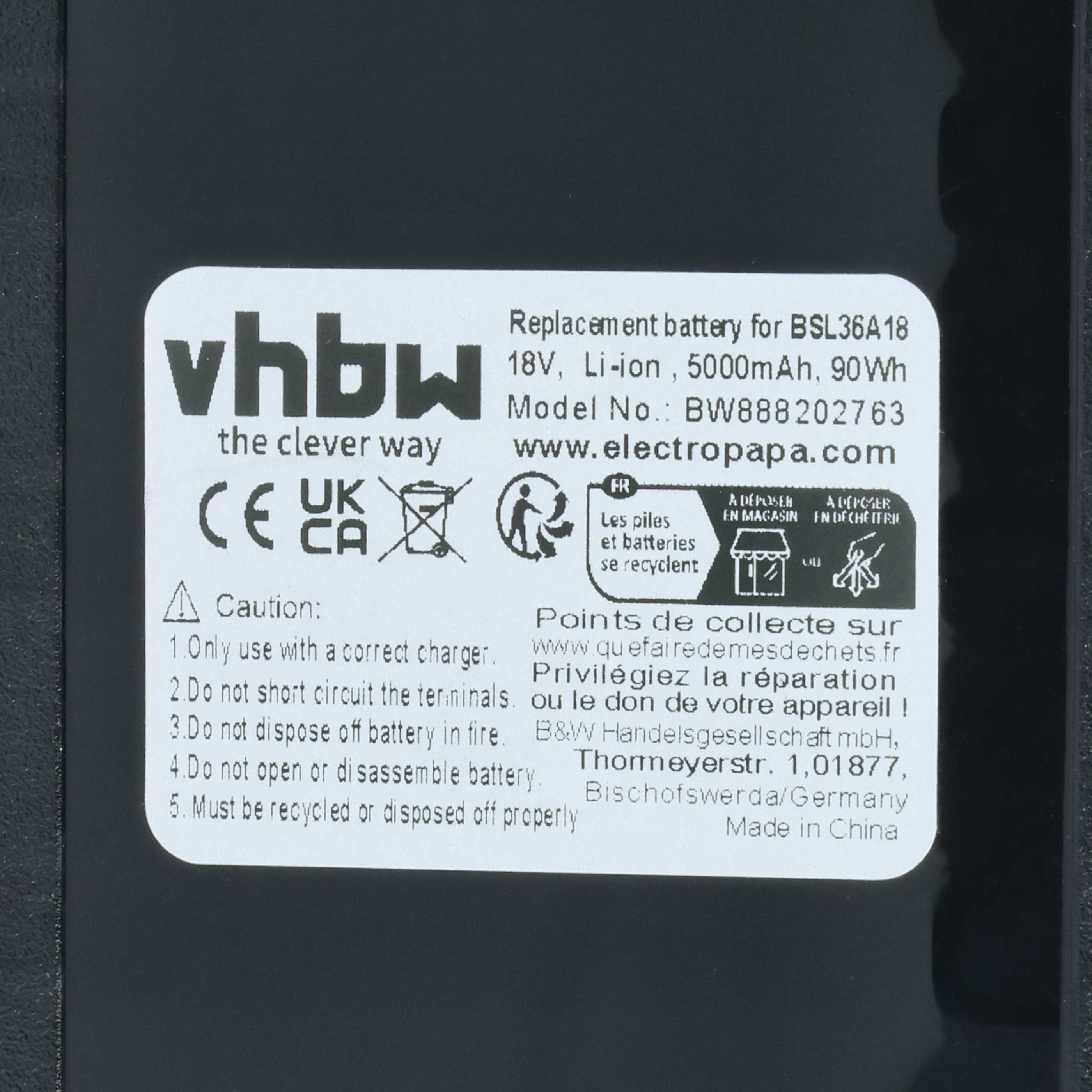 Batteria sostituisce Hikoki BSL36A18, BSL36B18 per attrezzo - 5Ah 18V Li-Ion