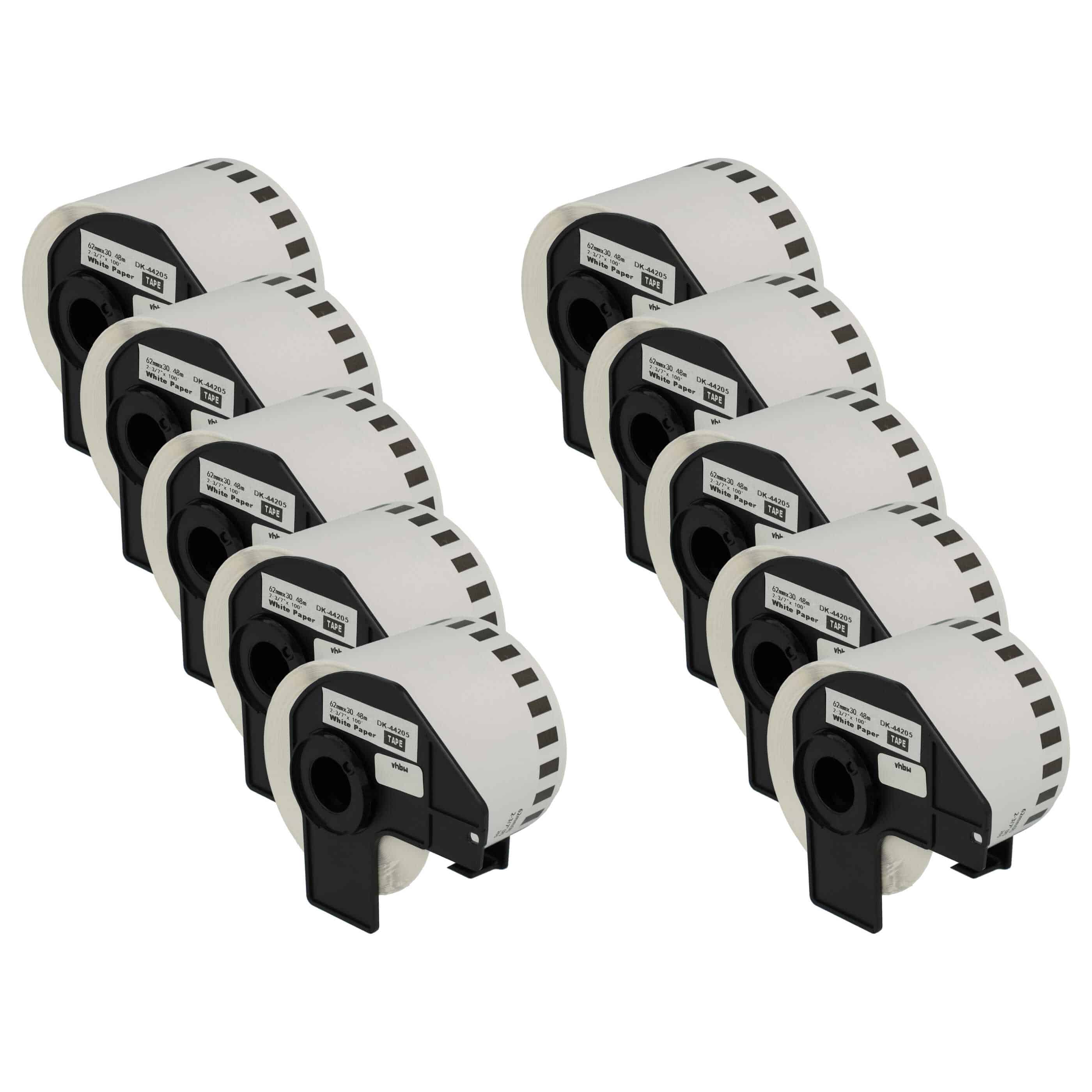 10x Label Roll replaces Brother DK-44205 Labeller - Premium 62 mm x 30.48 m + Holder