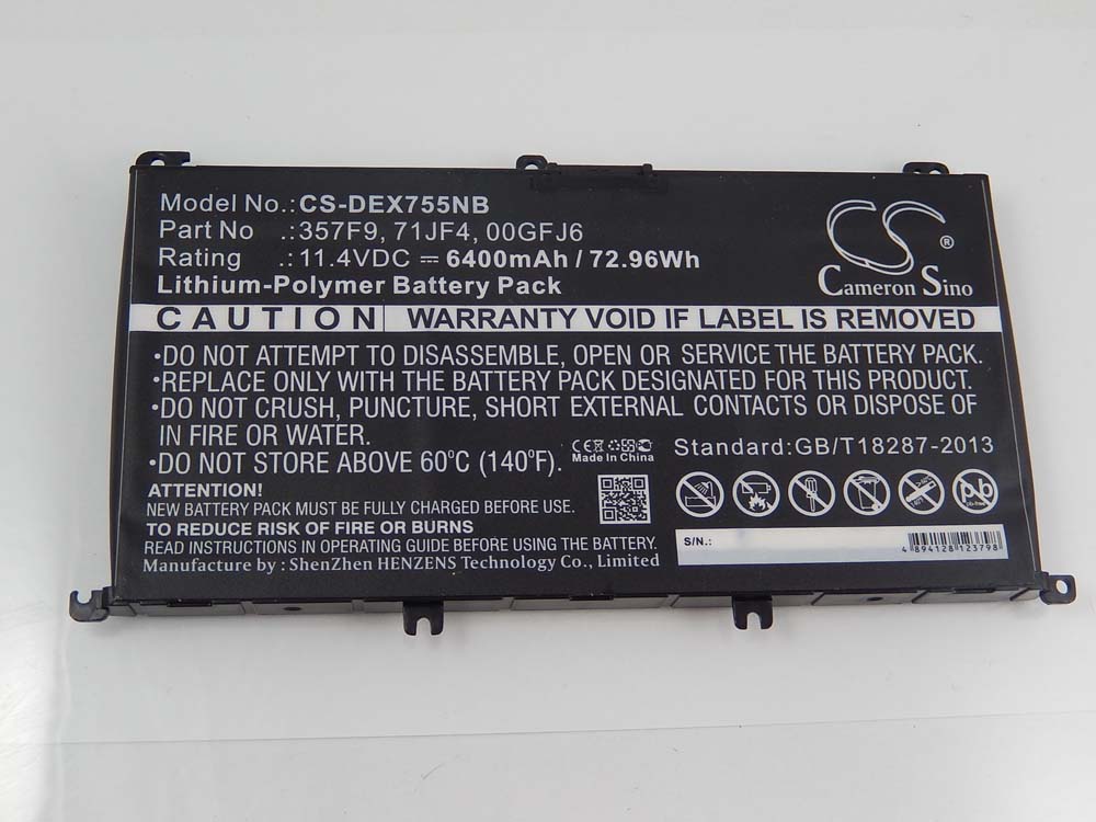 Akumulator do laptopa zamiennik Dell 71JF4, P57F002, 00GFJ6, 071JF4, 357F9 - 6400 mAh 11,4 V LiPo, czarny