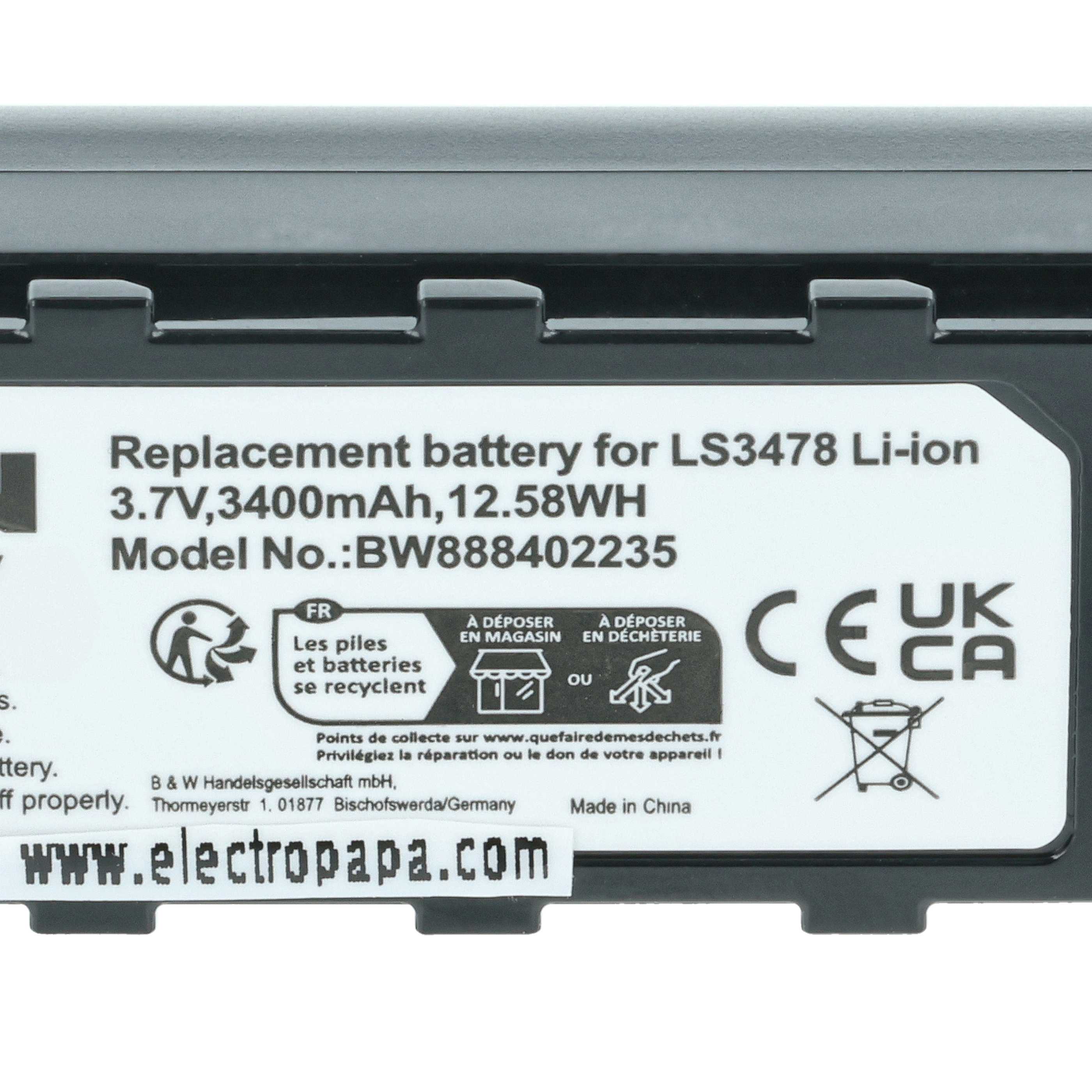 5x Battery replaces Motorola 21-62606-01 for Symbol Barcode Scanner POS - 3400 mAh 3.7 V