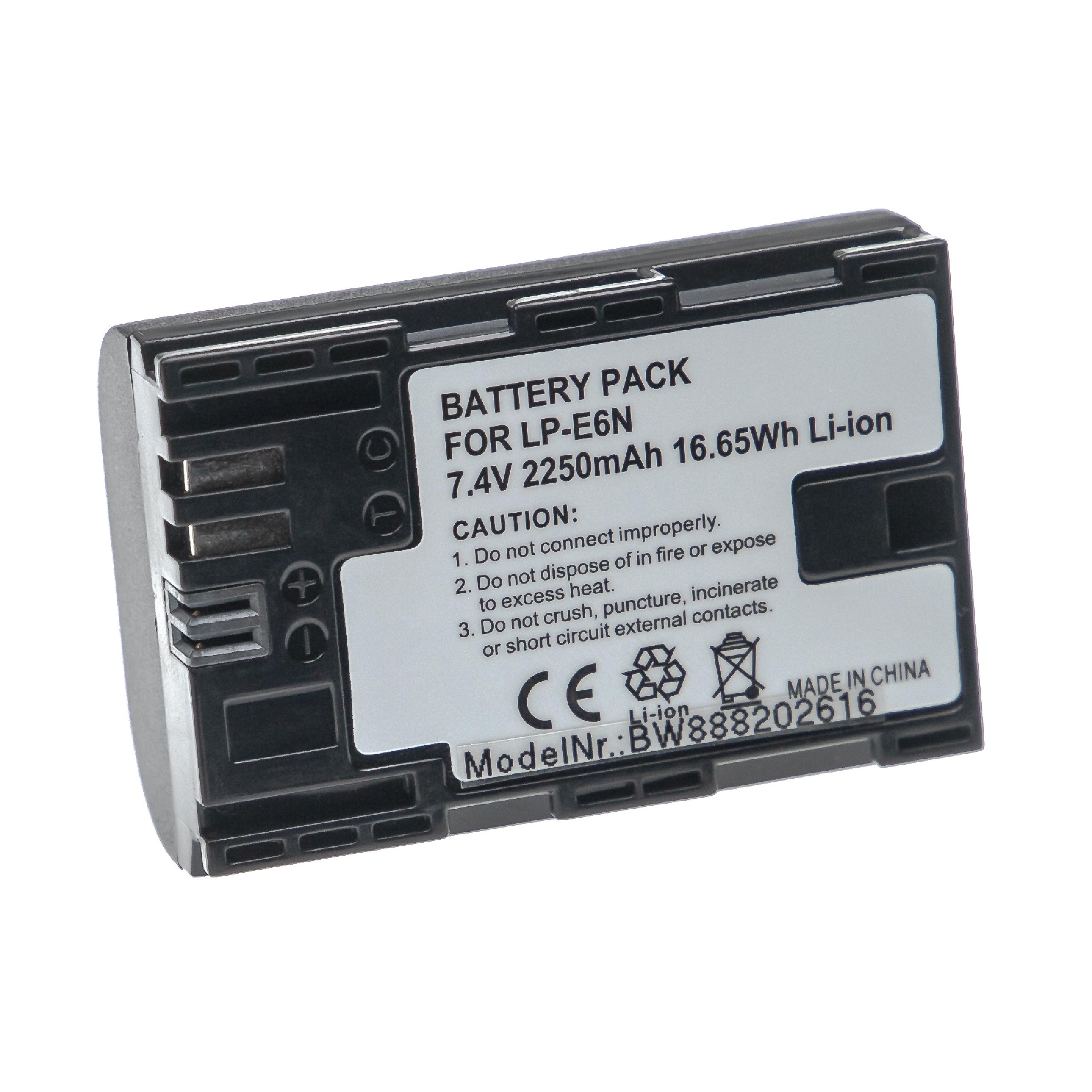 Batterie remplace Canon LP-E6N pour appareil photo - 2250mAh 7,4V Li-ion
