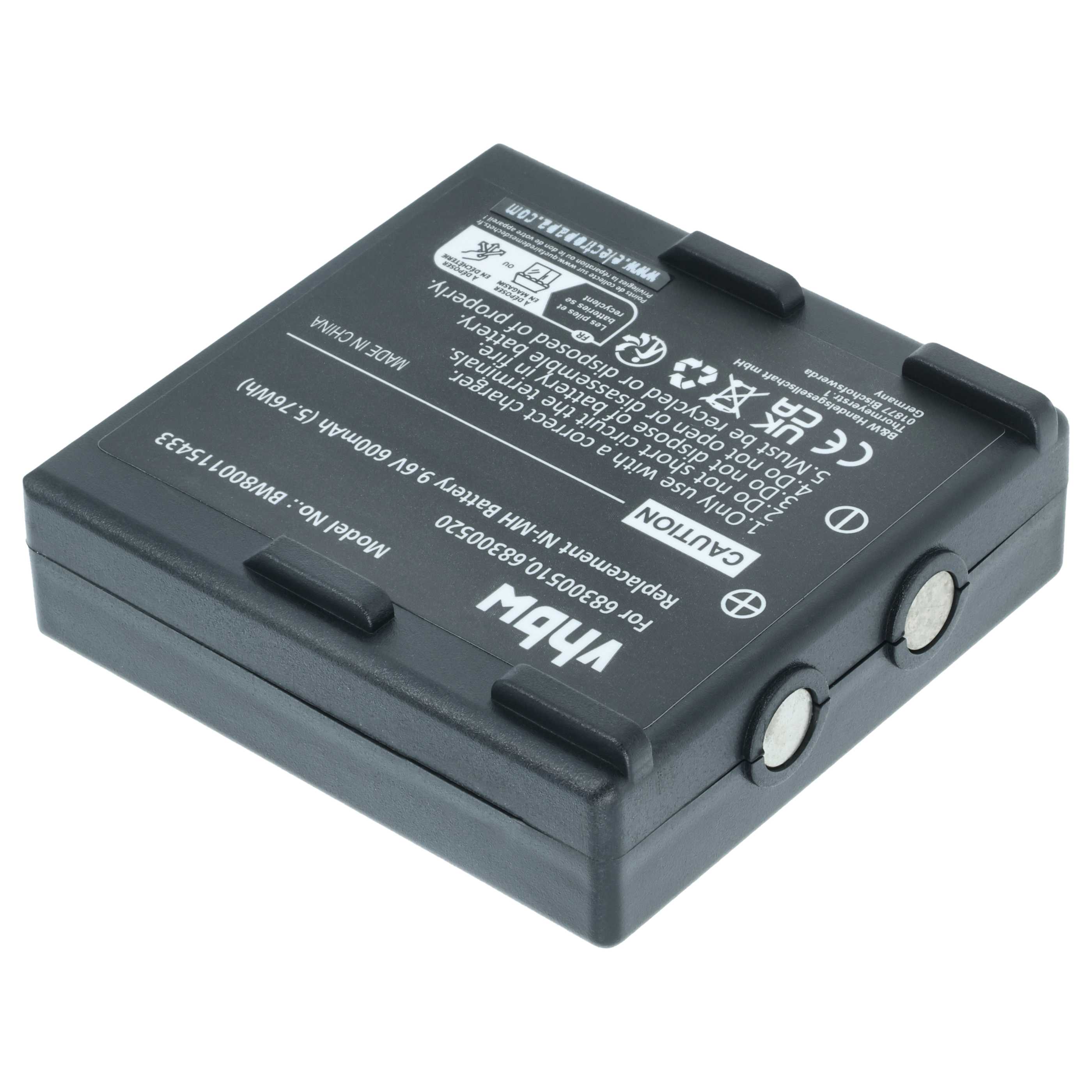 Batería reemplaza Abitron 68300510, 68300520, 68300525, 68300530, HE520 sistema control - 600mAh 9,6V NiMH