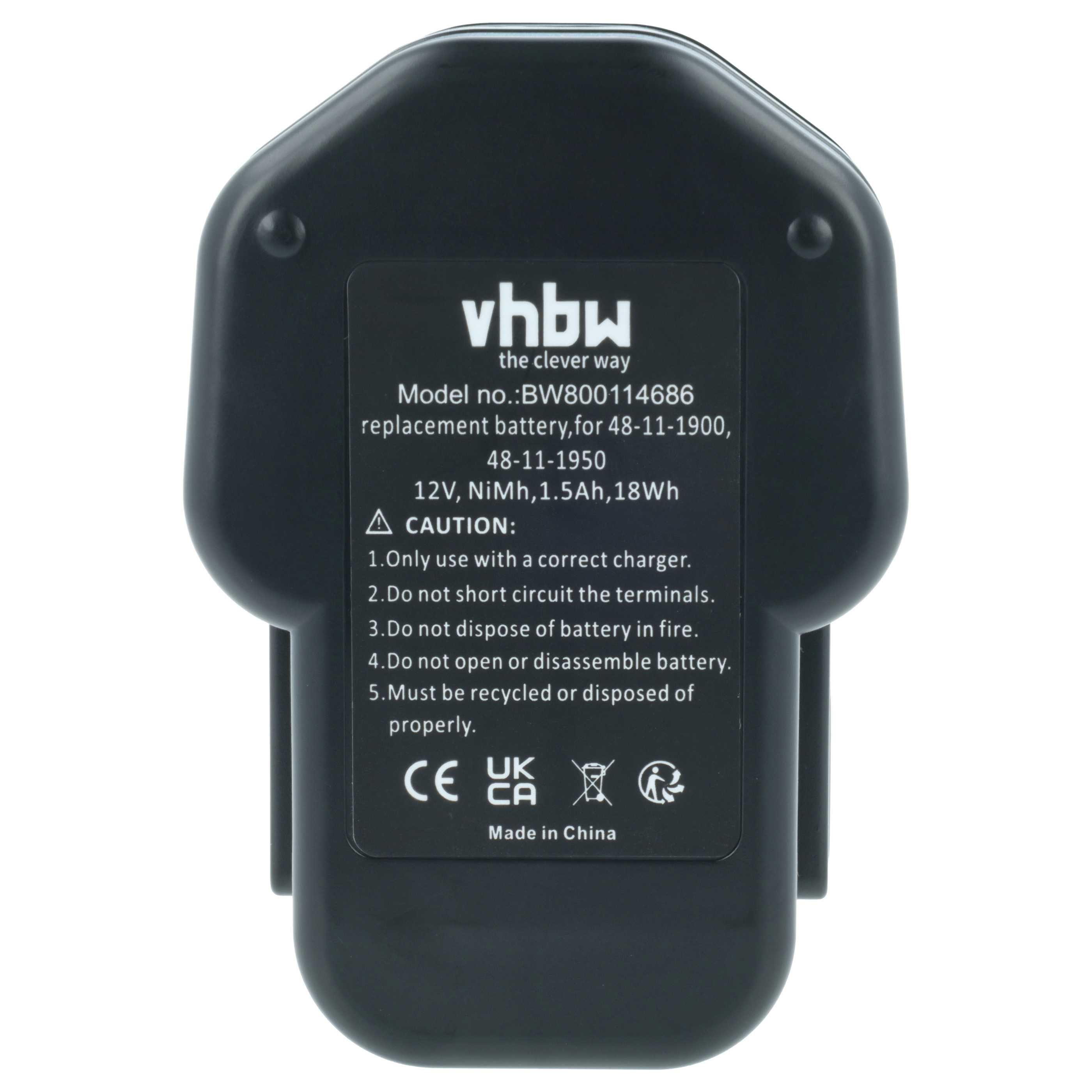 Batteria sostituisce AEG 48-11-1900, 48-11-1960, 48-11-1950, 48-11-1967 per attrezzo - 1,5Ah 12V NiMH