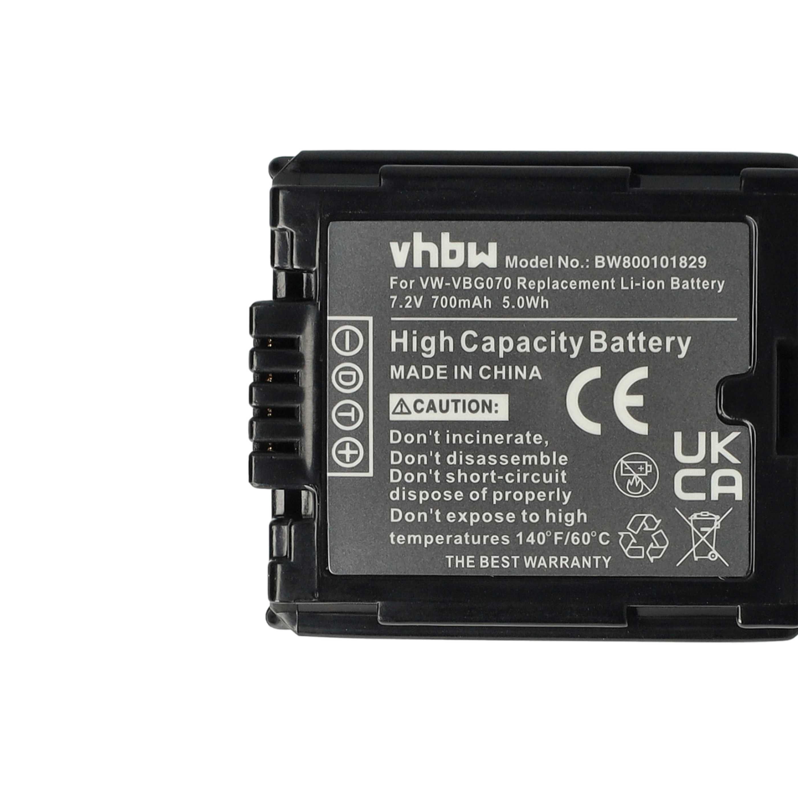 Videocamera 3x Battery replaces Panasonic VW-VBG070, DMW-BLA13E, DMW-BLA13, VW-VBG130 - 700 mAh 7.2 V Li-Ion
