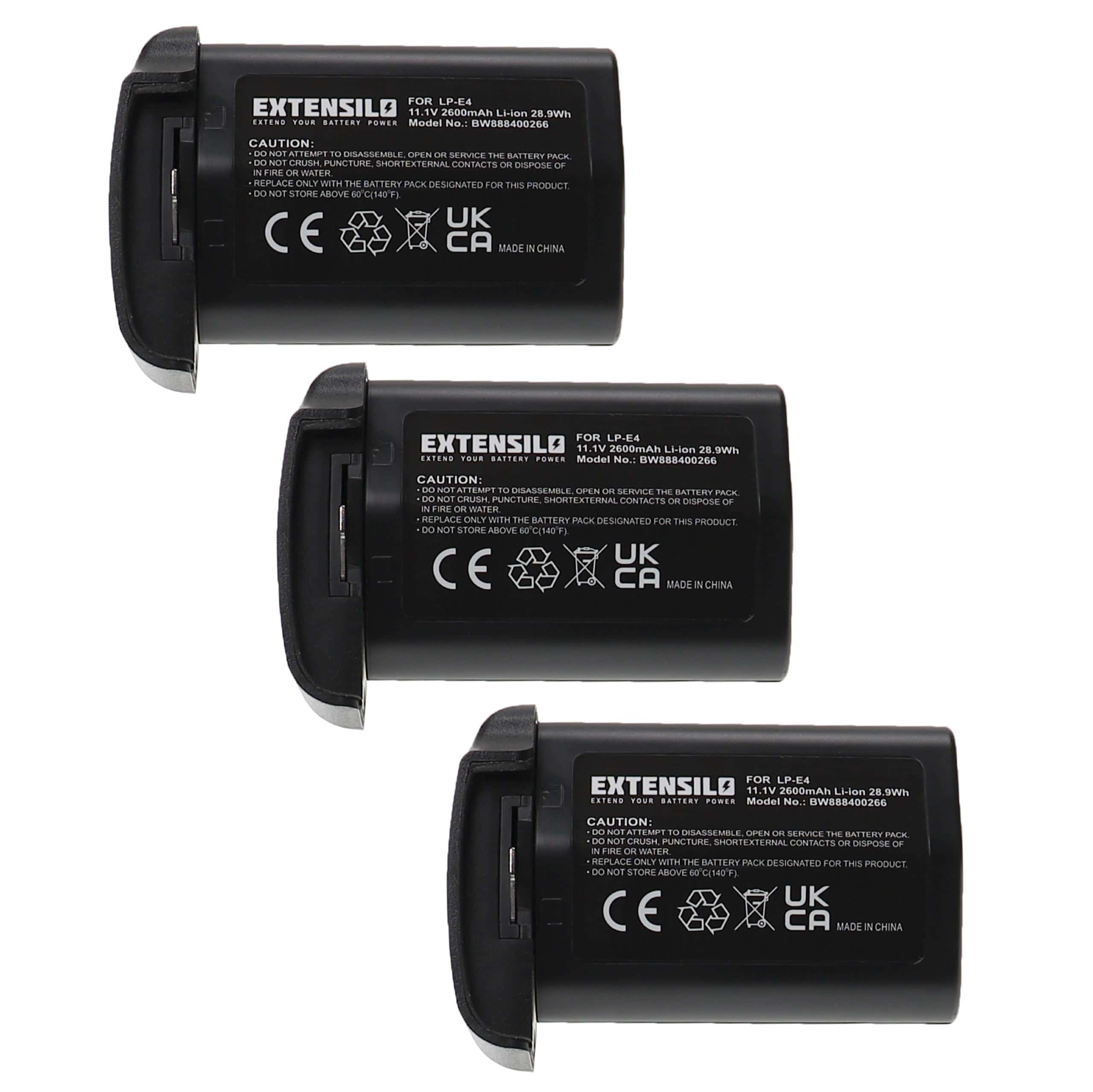 3x Battery replaces Canon LP-E4N, LP-E4 - 2600mAh, 11.1V, Li-Ion