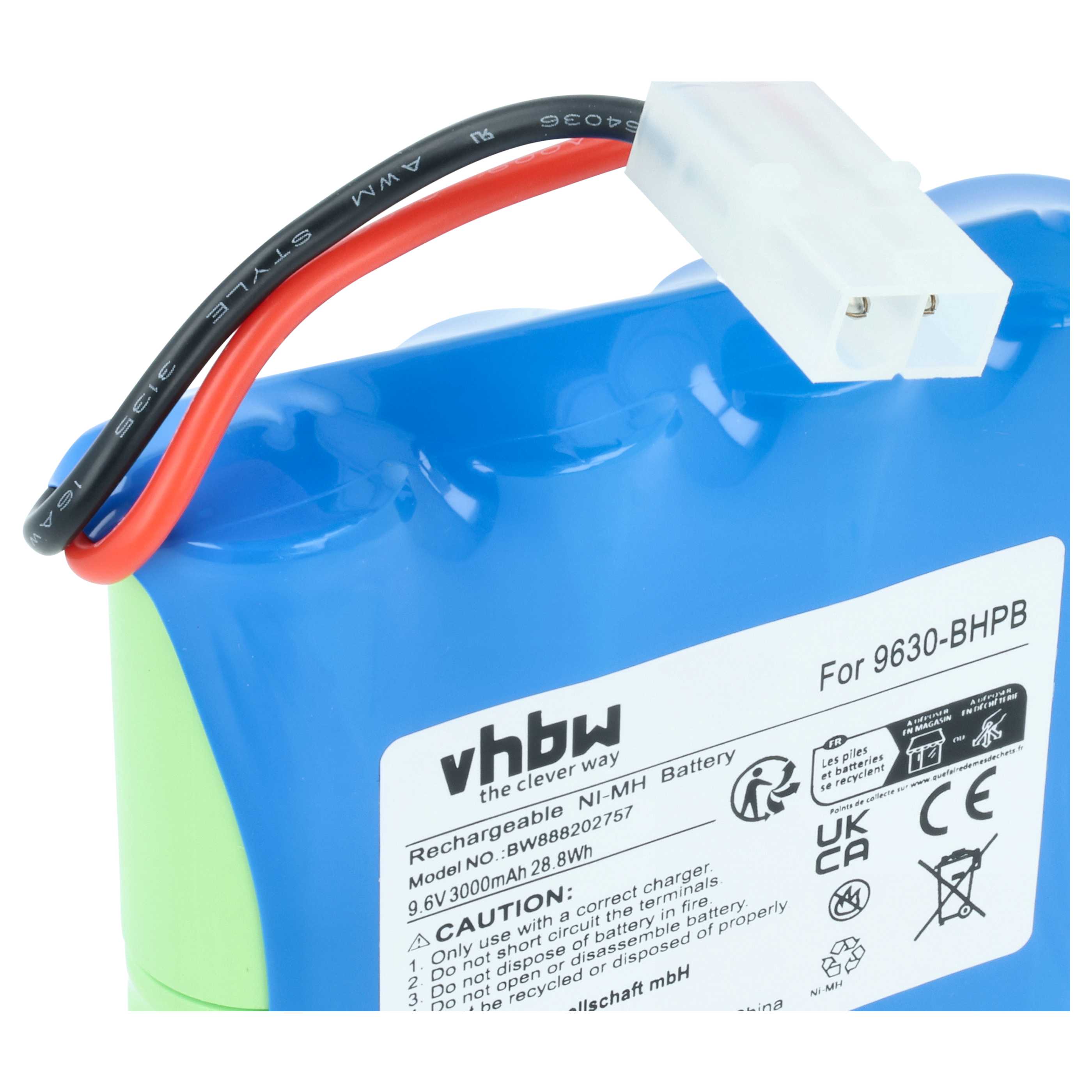 Batteria per pulitrice sostituisce Water Tech 9630-BHPB - 3000mAh 9,6V NiMH