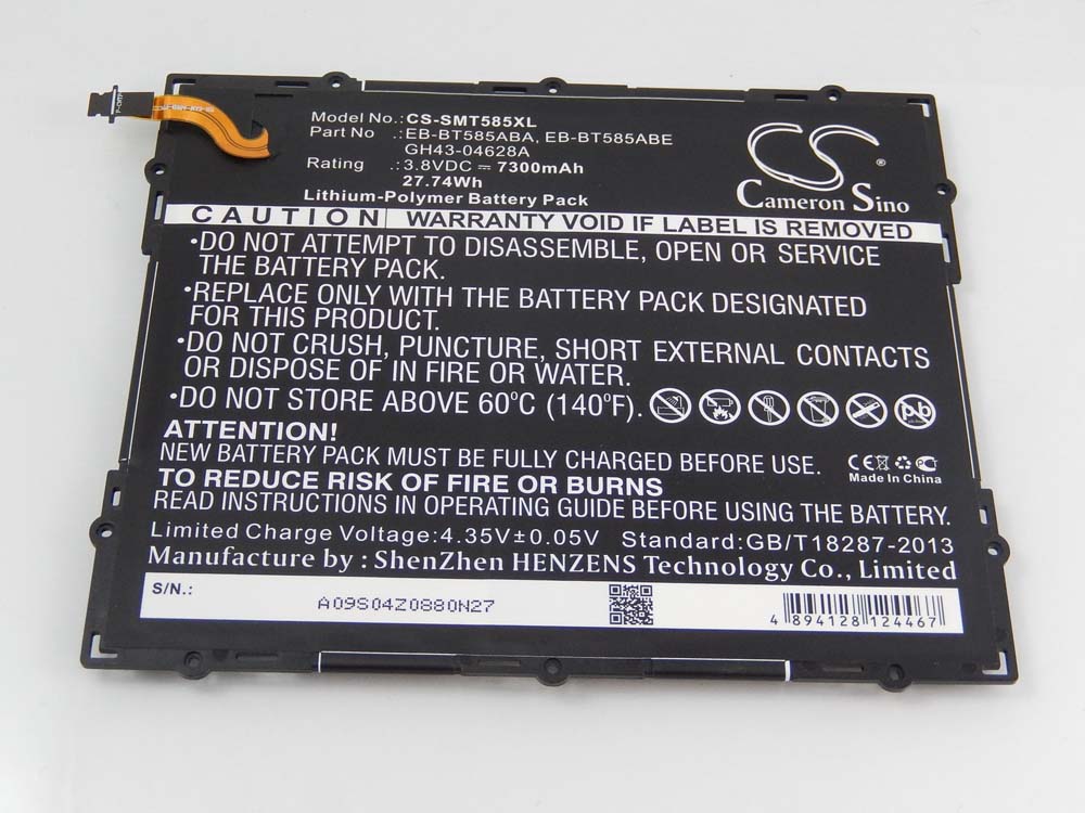 Batterie remplace Samsung GH43-04628A, EB-BT585ABE, EB-BT585ABA pour tablette - 7300mAh 3,8V Li-polymère