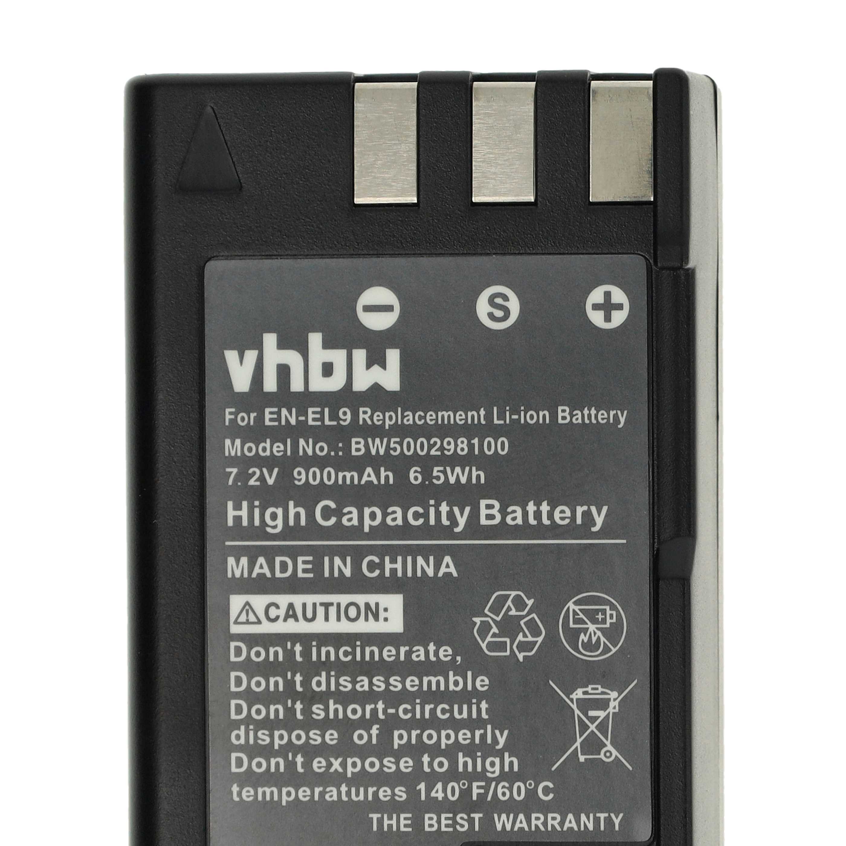 Battery Replacement for Nikon EN-EL9E, EN-EL9a, EN-EL9 - 900mAh, 7.2V, Li-Ion