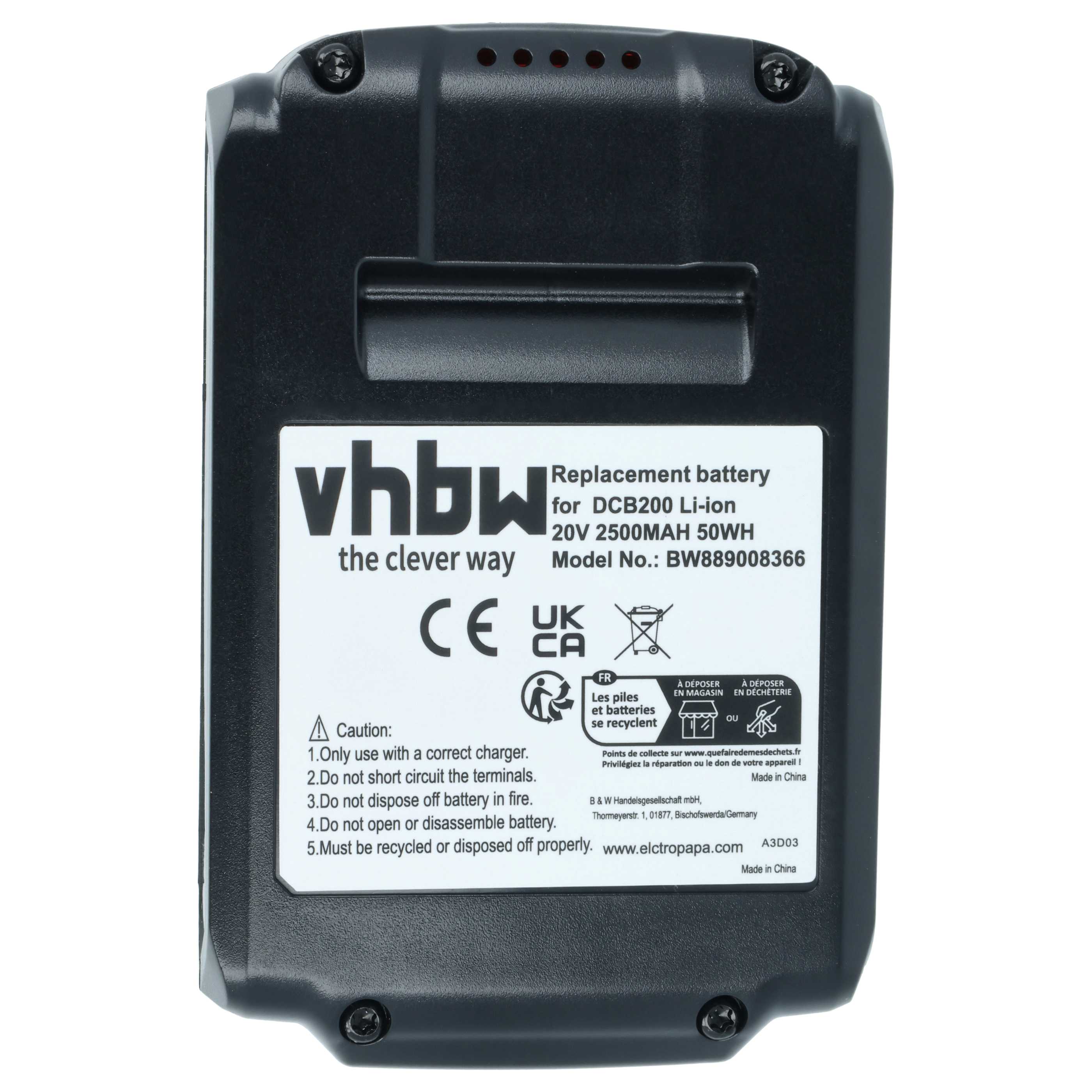 Batterie remplace Dewalt DCB200 outil électrique Dewalt - 2500mAh 20V Li-ion