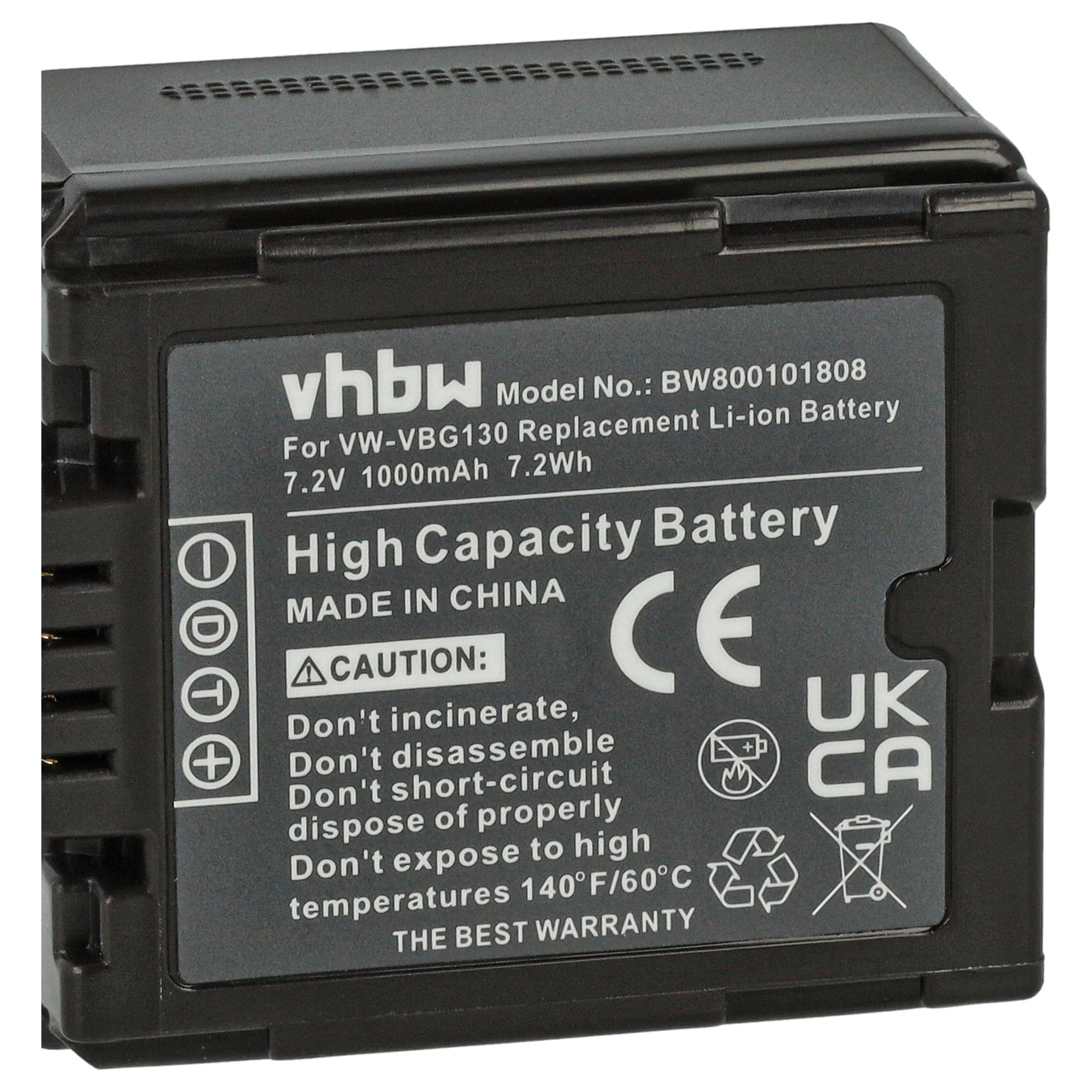 Videocamera 3x Battery replaces Panasonic VW-VBG070, VW-VBG130, VW-VBG260 - 1000 mAh 7.2 V Li-Ion
