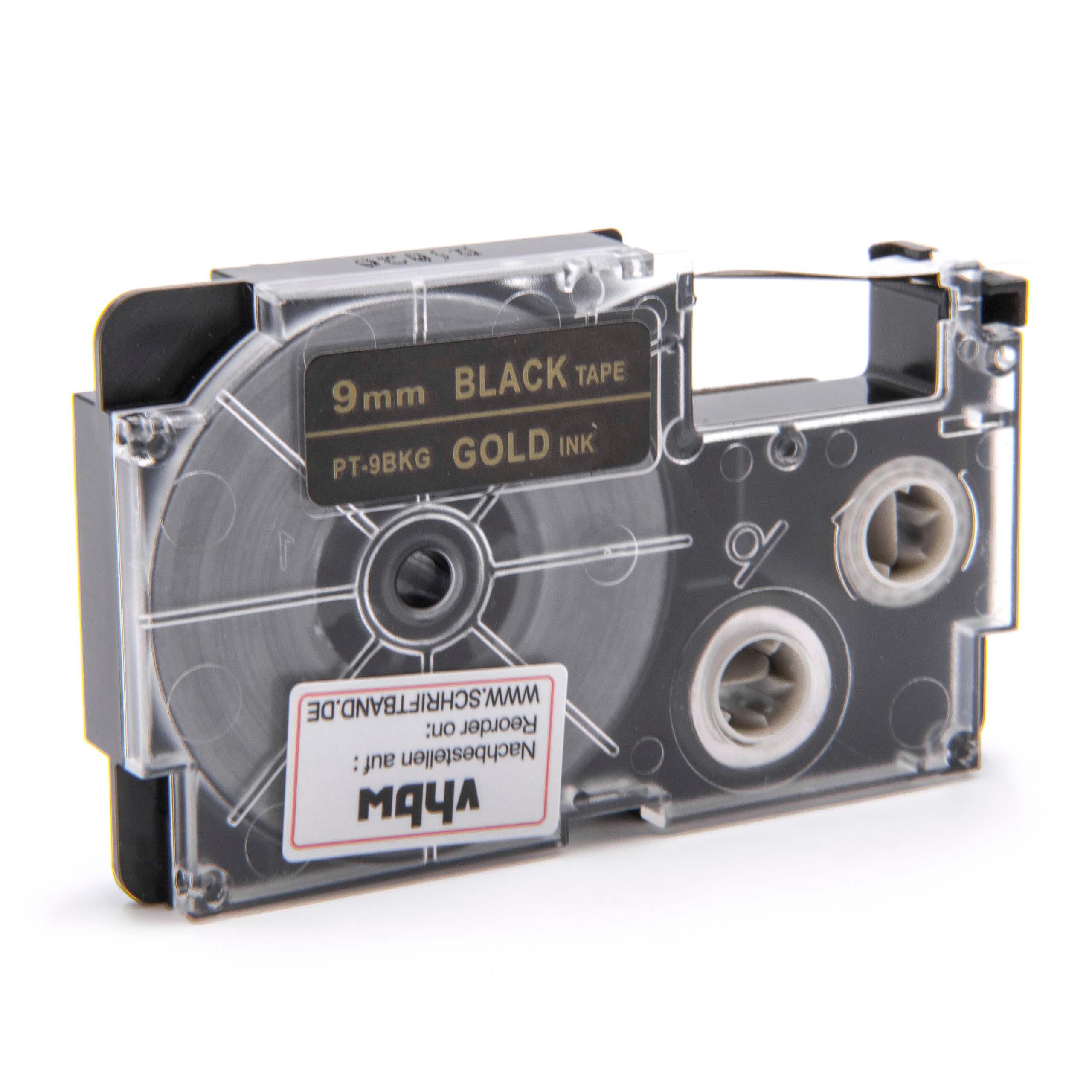 Label Tape as Replacement for Casio XR-9BKG1, XR-9BKG - 9 mm Gold to Black