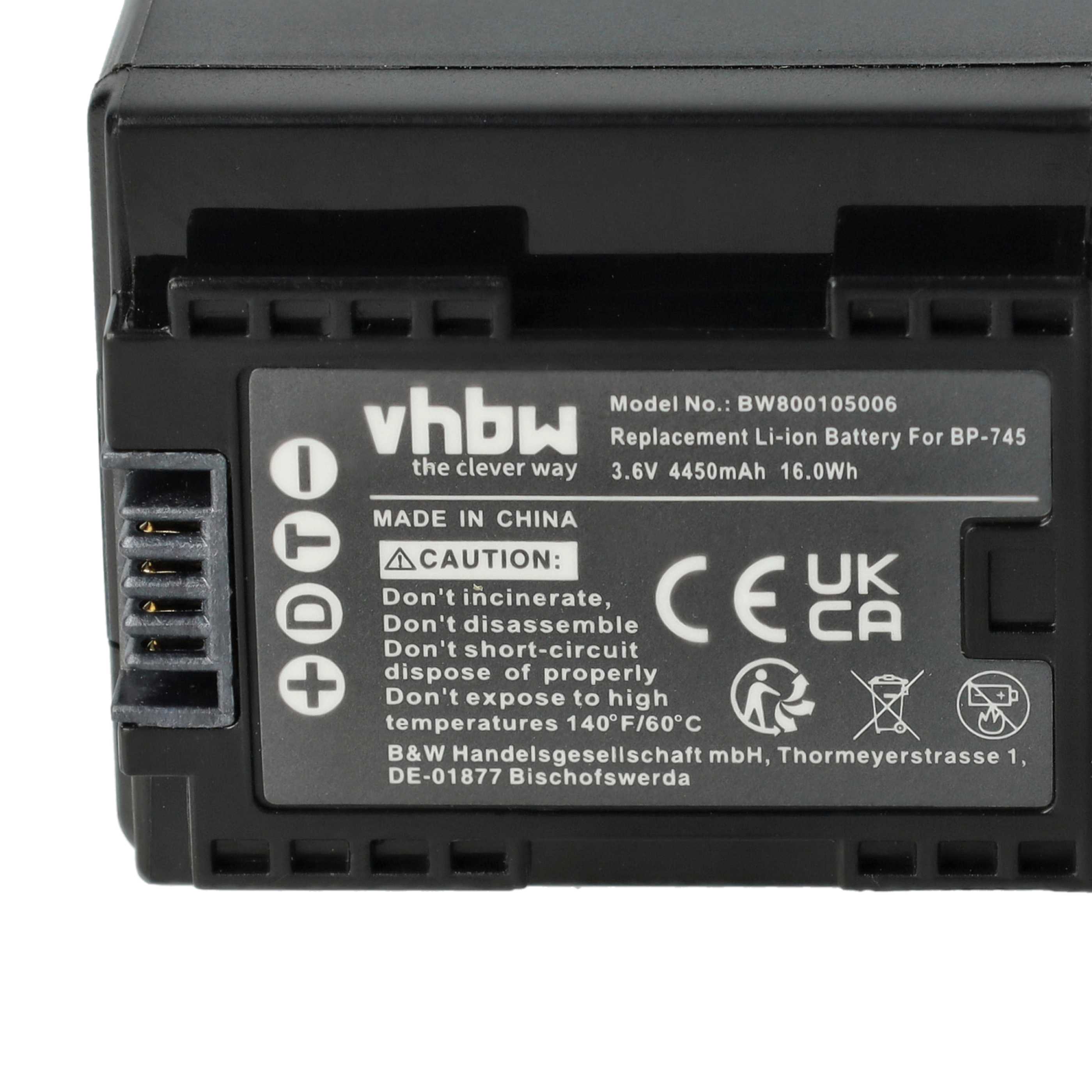 Videocamera 2x Battery replaces Canon BP-745, BP-727 - 4450 mAh 3.6 V Li-Ion