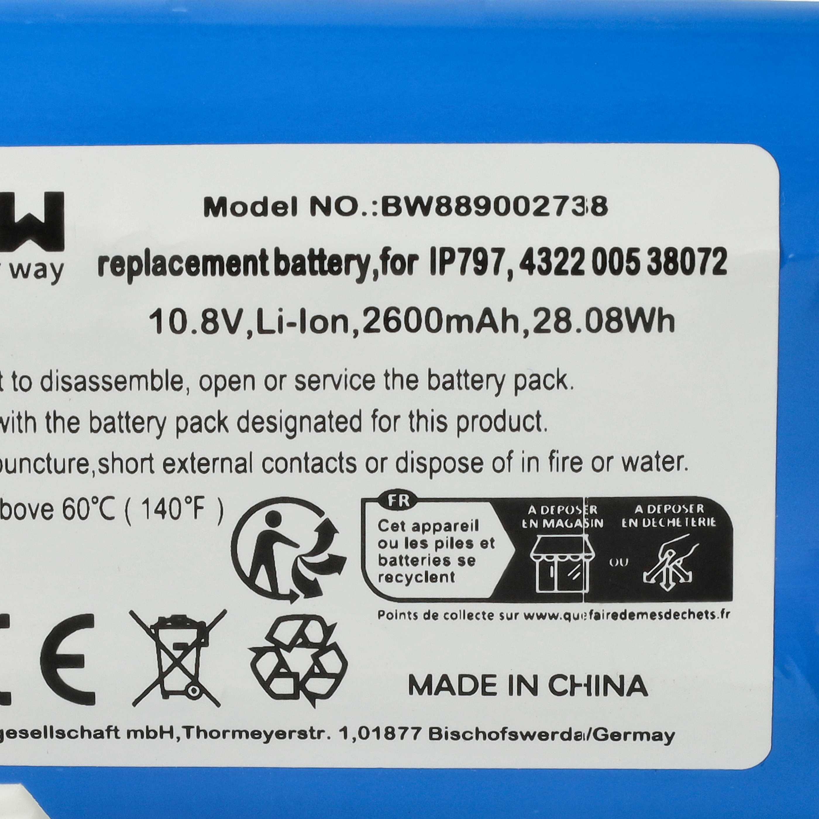 Akku als Ersatz für Philips IP797, 4322 005 38072 für Philips - 2600mAh 10,8V Li-Ion