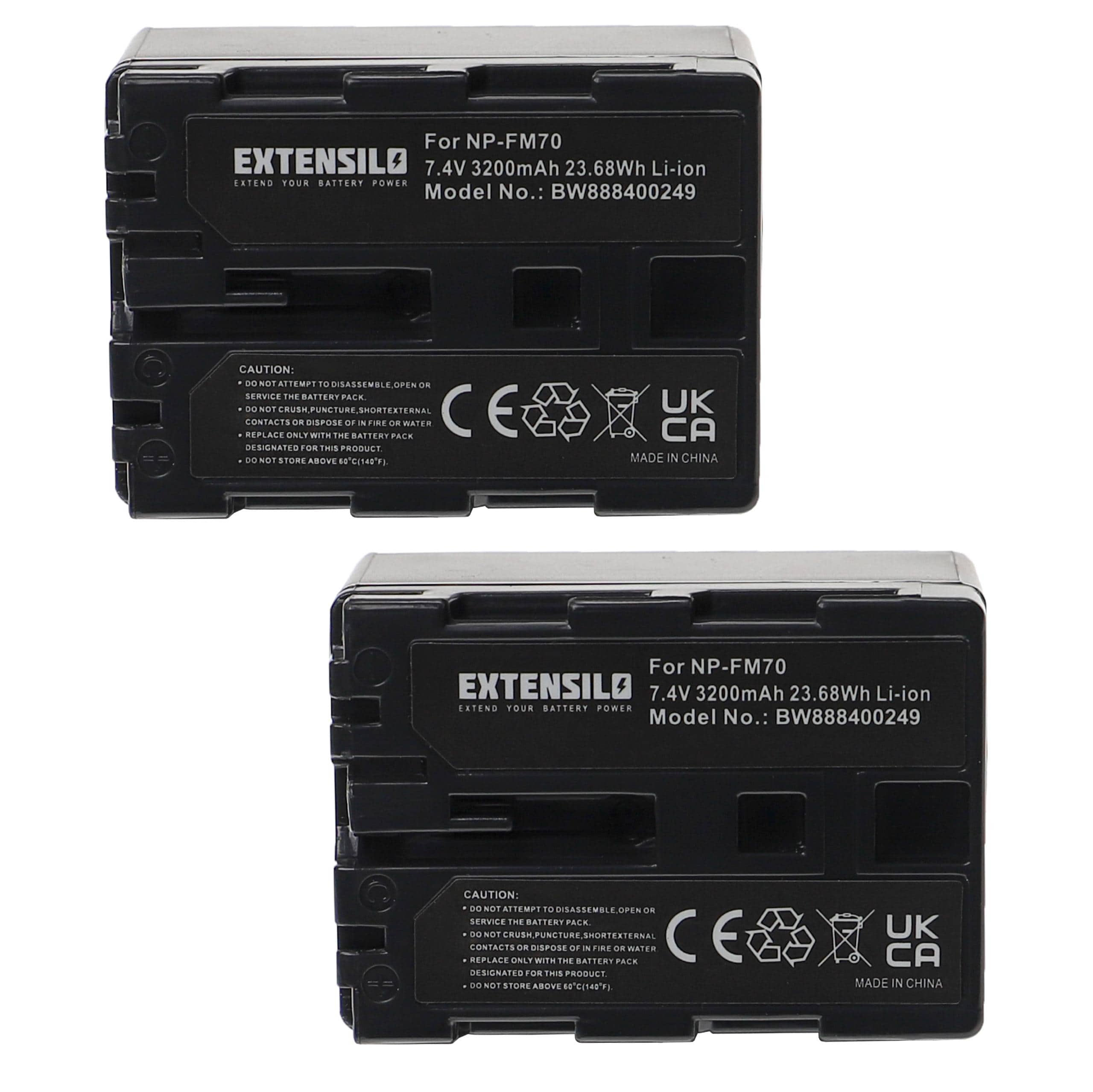 2x Battery replaces Sony NP-FM55H, NP-FM91, NP-FM90, NP-FM70, NP-FM50, NP-FM30 - 3200mAh, 7.4V, Li-Ion